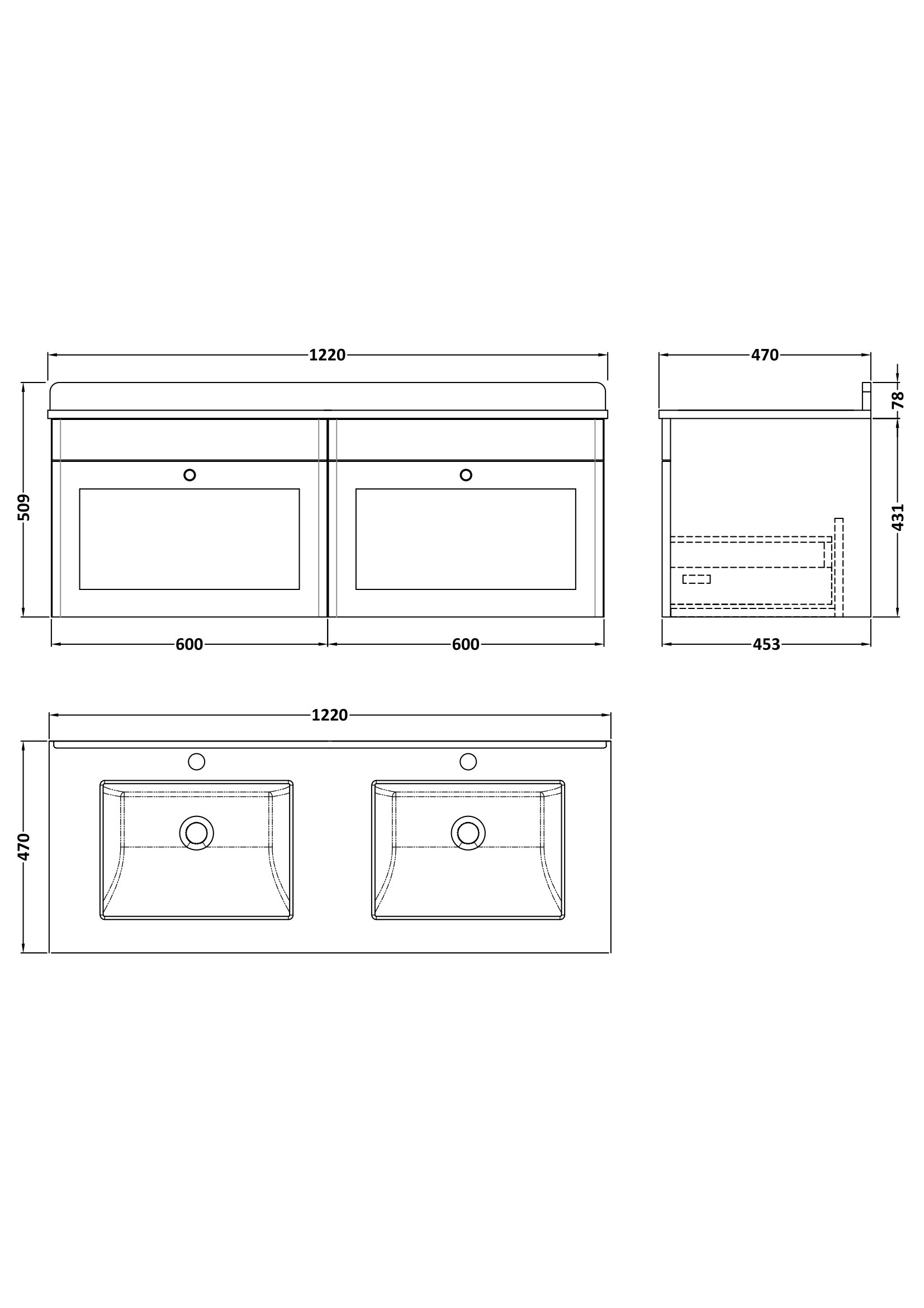 Nuie 1200mm Wall Hung 2 Drawer Vanity & Marble Top CLC894WS2 - Image 2
