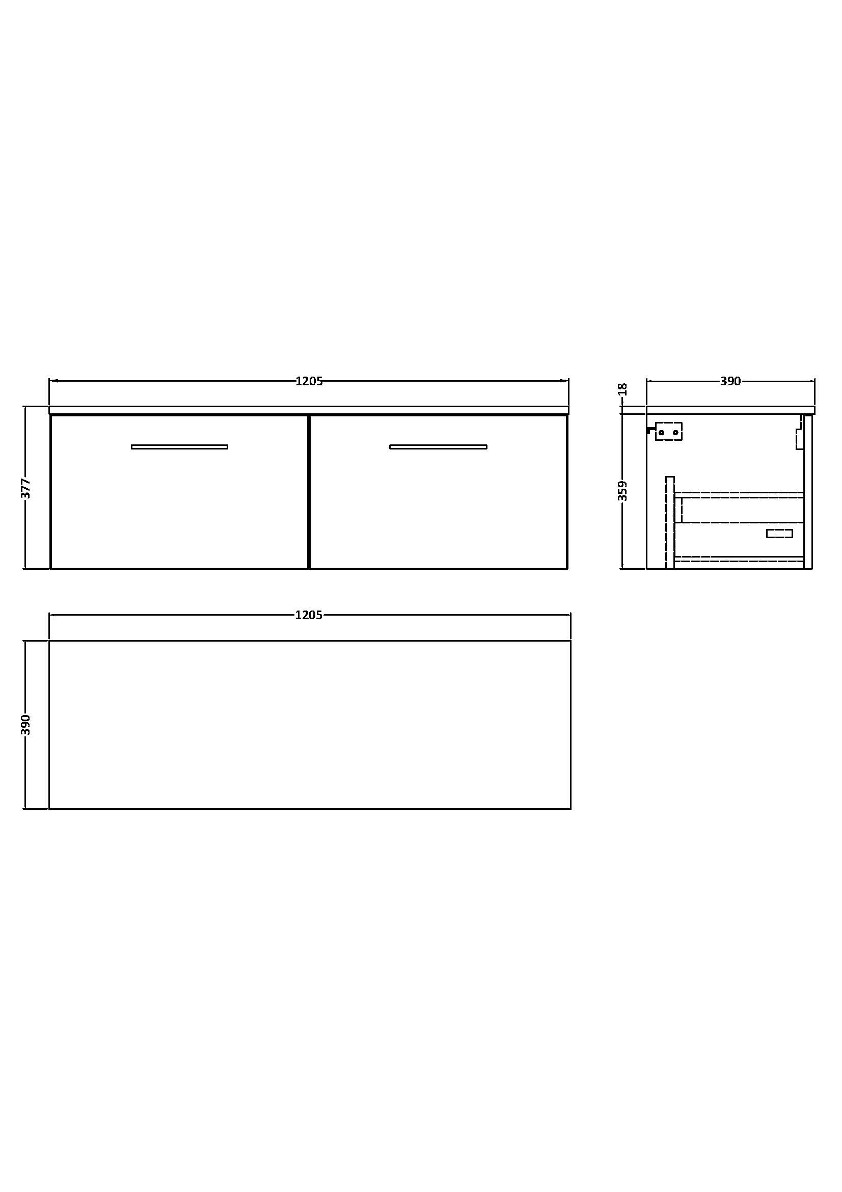 Nuie 1200mm Wall Hung 2 Drawer Vanity & Worktop ARN2222W2 - Image 2