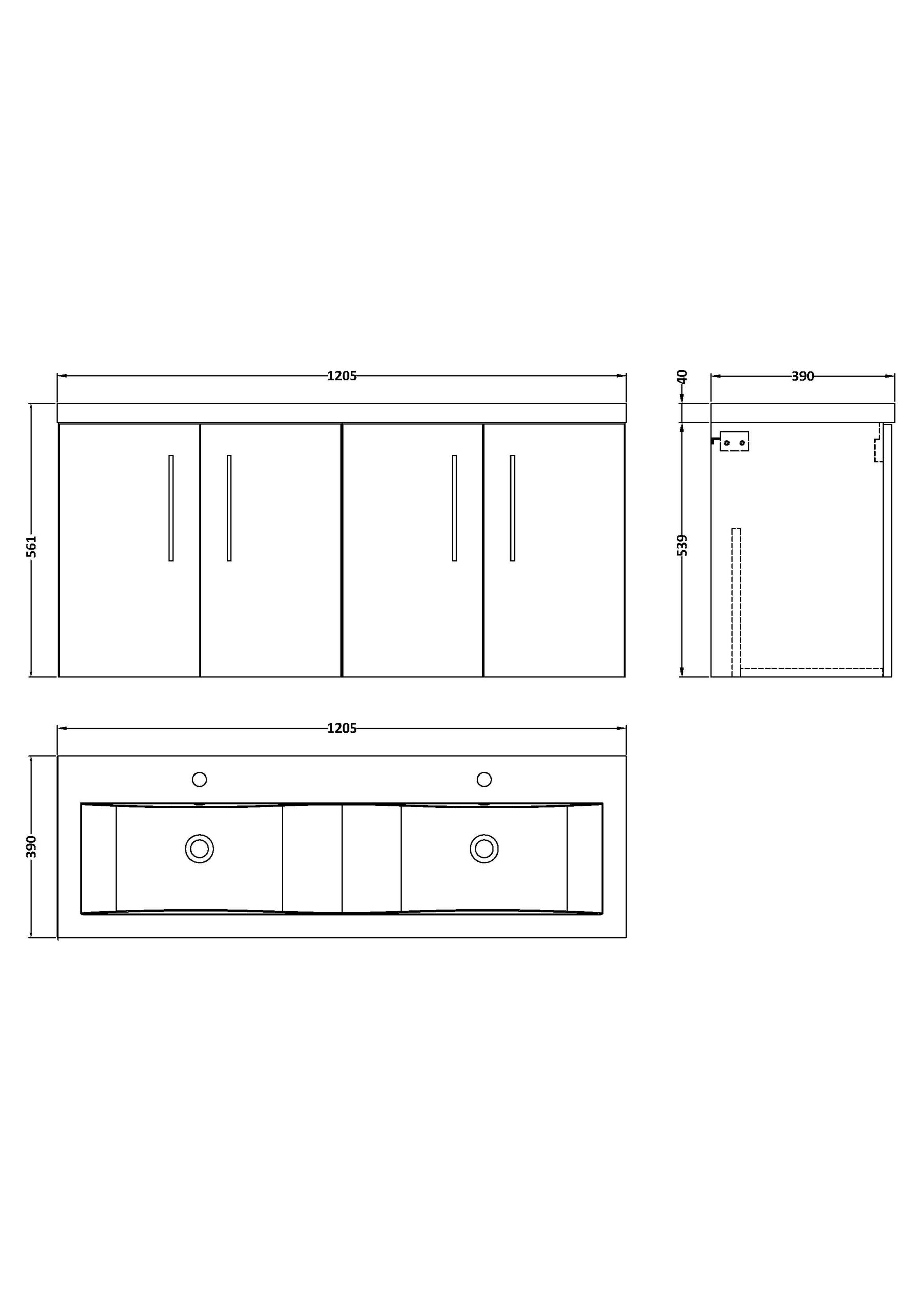 Nuie 1200mm Wall Hung 4-Door Vanity & Double Basin ARN2923F - Image 3