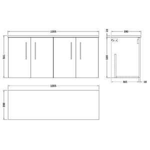 Nuie-1200mm-Wall-Hung-4-Door-Vanity-Laminate-Worktop-ARN2923LBG2-3