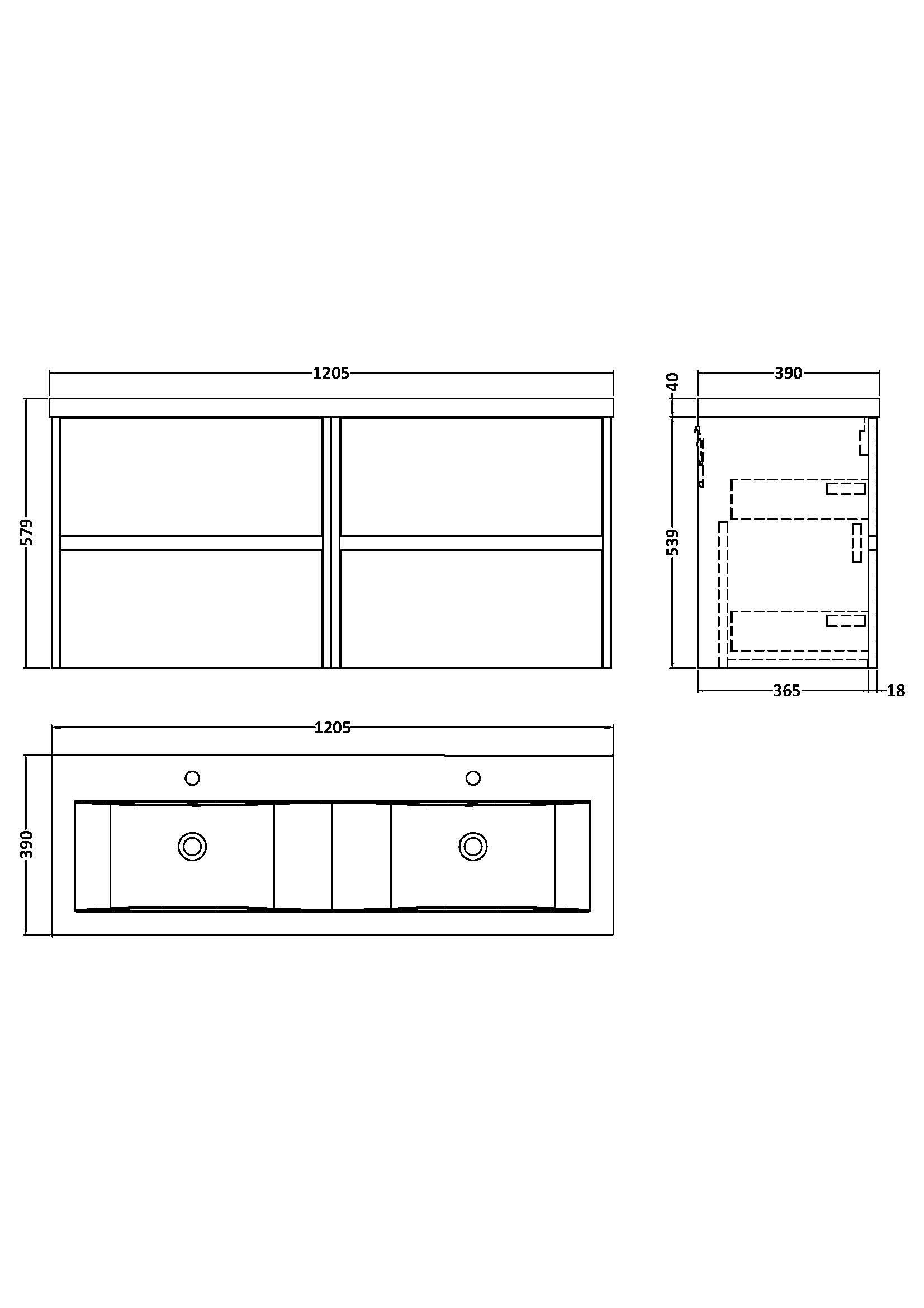 Nuie 1200mm Wall Hung 4-Drawer Unit & Double Basin HAV2904F - Image 3