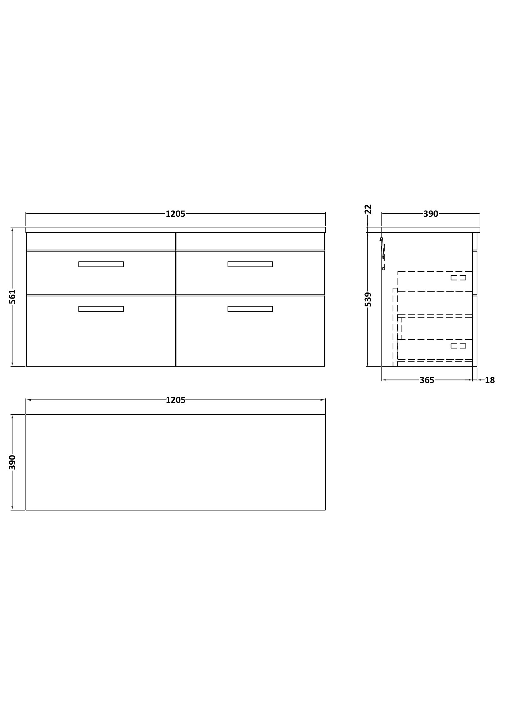 Nuie 1200mm Wall Hung 4-Drawer Unit & Laminate Worktop ATH078LSB2 - Image 2