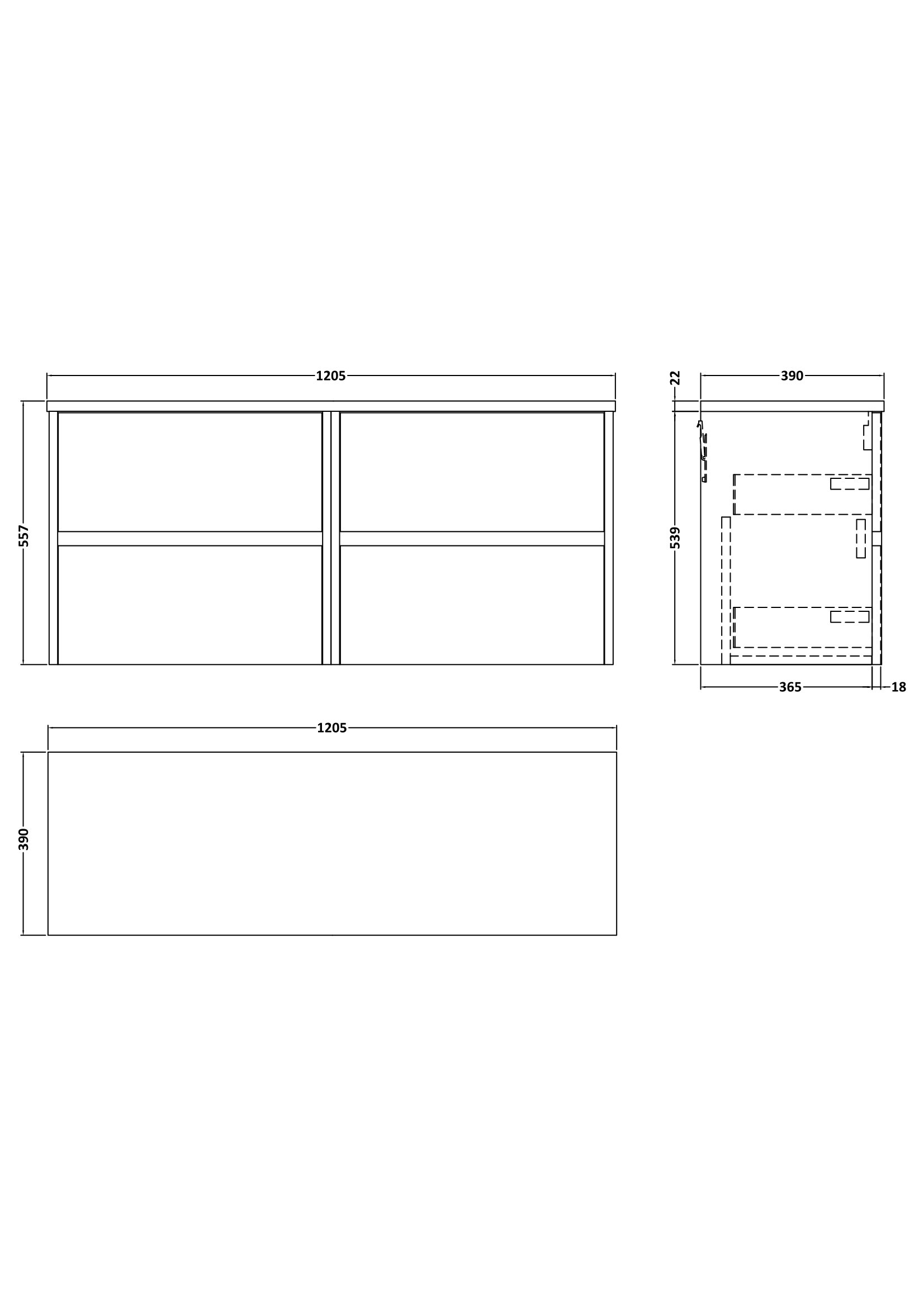 Nuie 1200mm Wall Hung 4-Drawer Unit & Laminate Worktop HAV2904LSB2 - Image 2