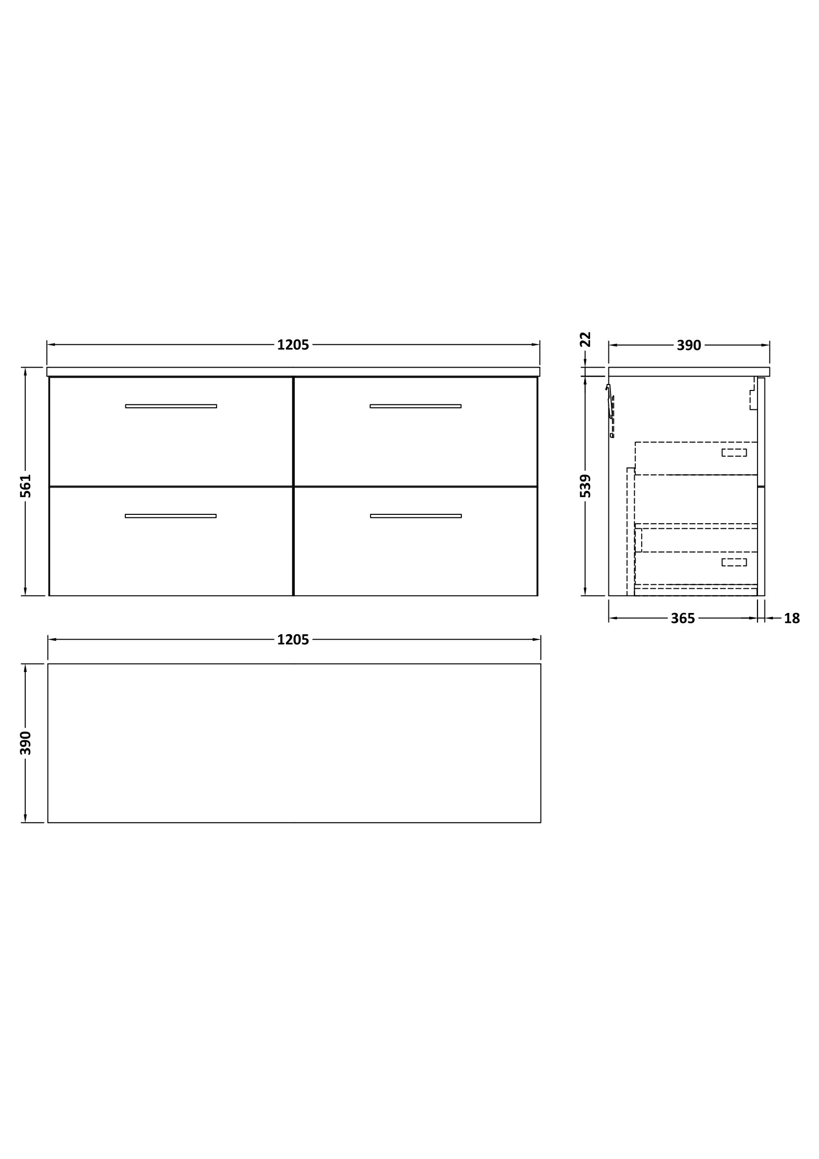 Nuie 1200mm Wall Hung 4-Drawer Vanity & Laminate Worktop ARN2924LCM2 - Image 2