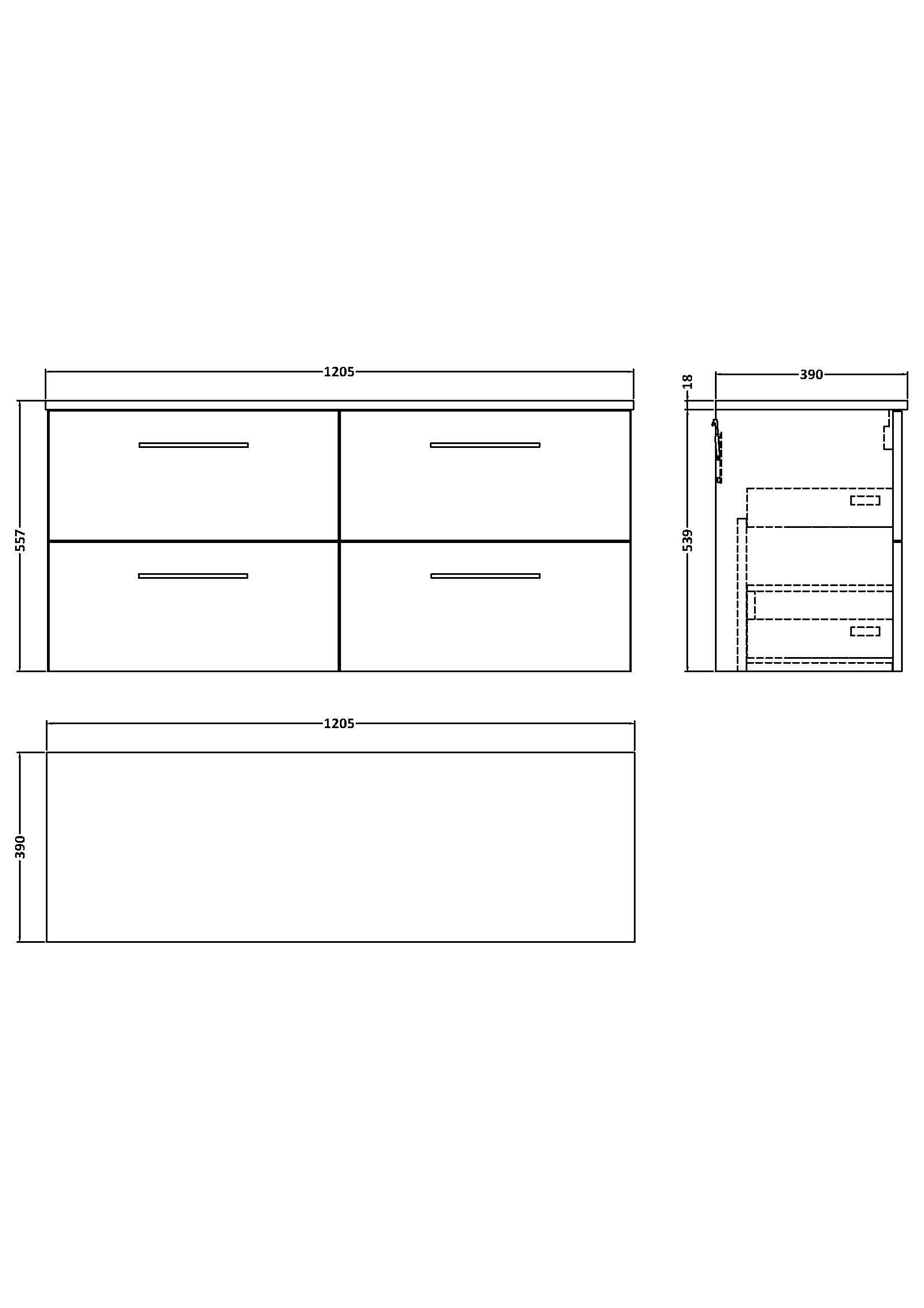 Nuie 1200mm Wall Hung 4 Drawer Vanity & Worktop ARN124W2 - Image 2