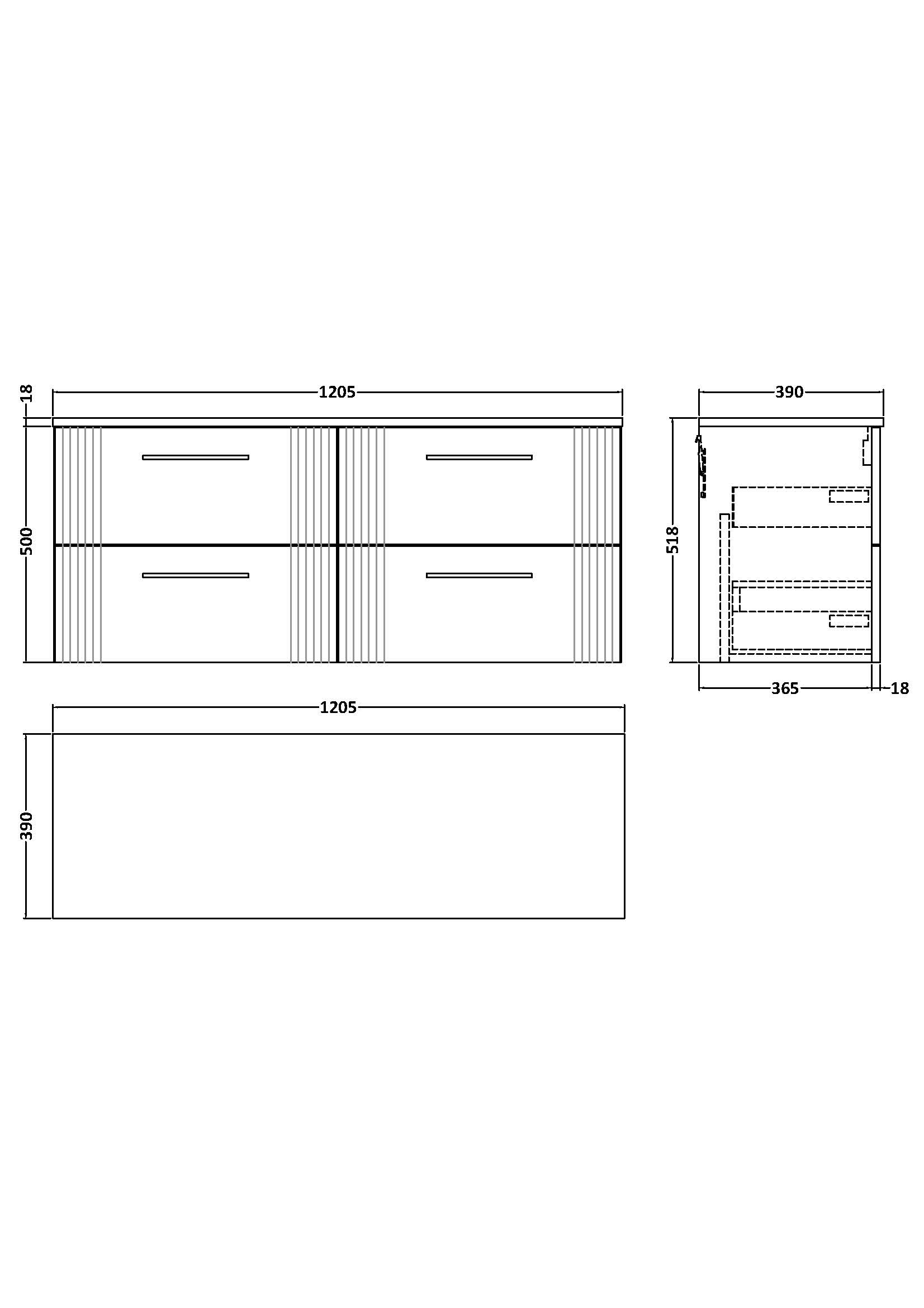 Nuie 1200mm Wall Hung 4 Drawer Vanity & Worktop DPF393W2 - Image 2