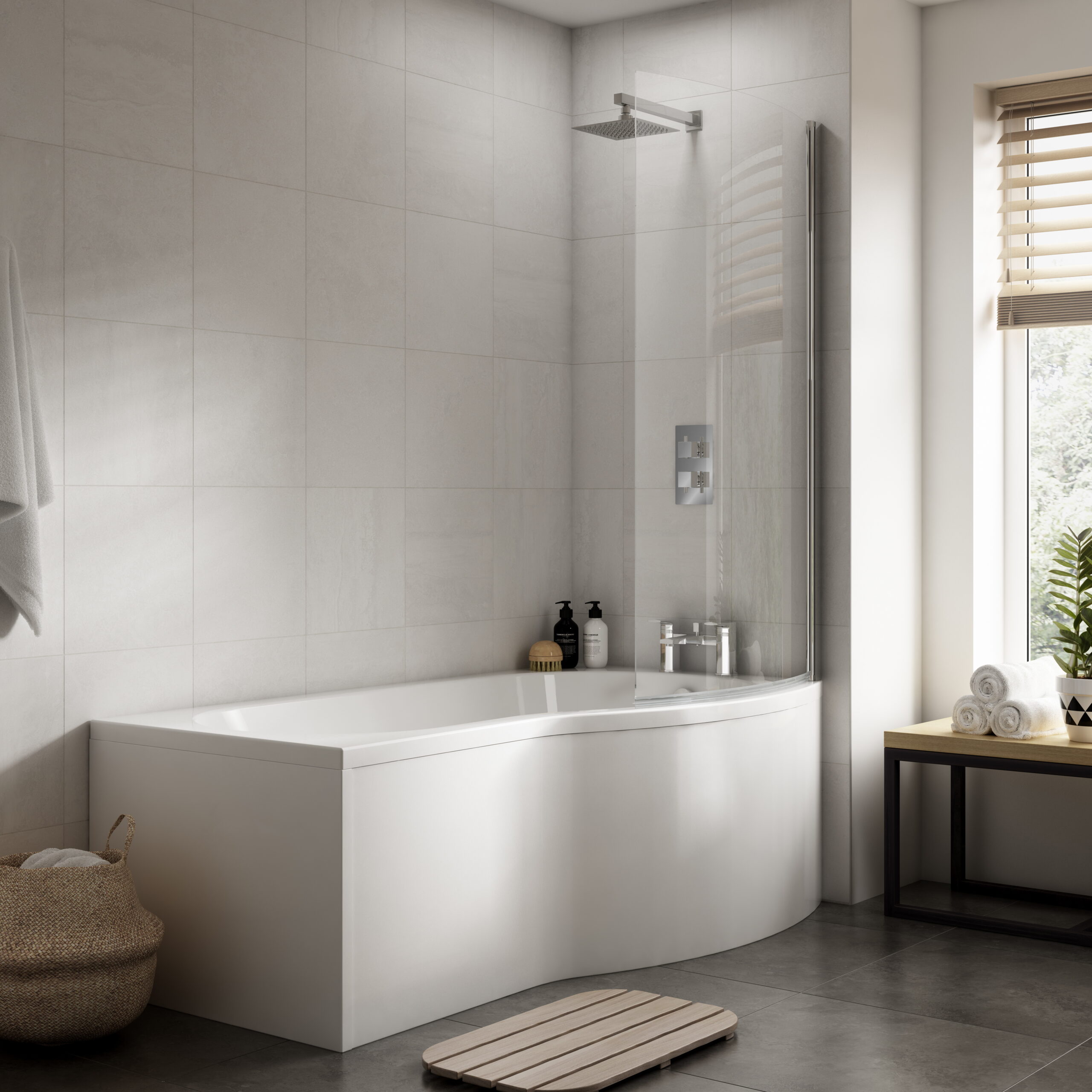 Nuie 1500mm B Shaped Right Hand Bath Set SBATH21 - Image 2