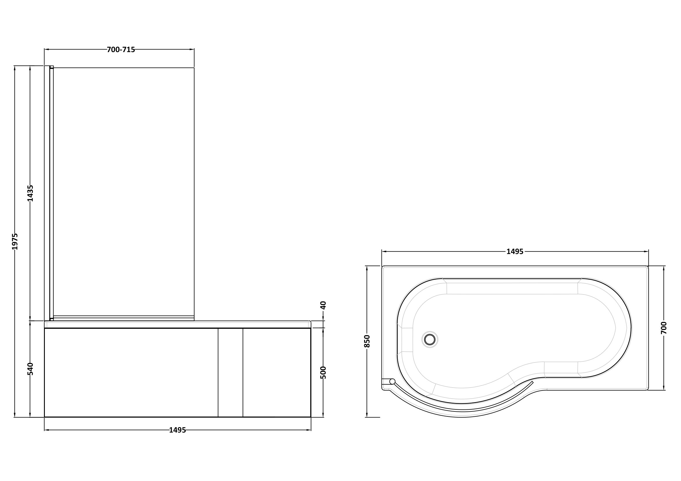Nuie 1500mm Left Hand P-Shaped Bath Set SBATH24 - Image 3