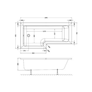Nuie-1700mm-Left-Hand-Square-Shower-Bath-WBS1785L-3