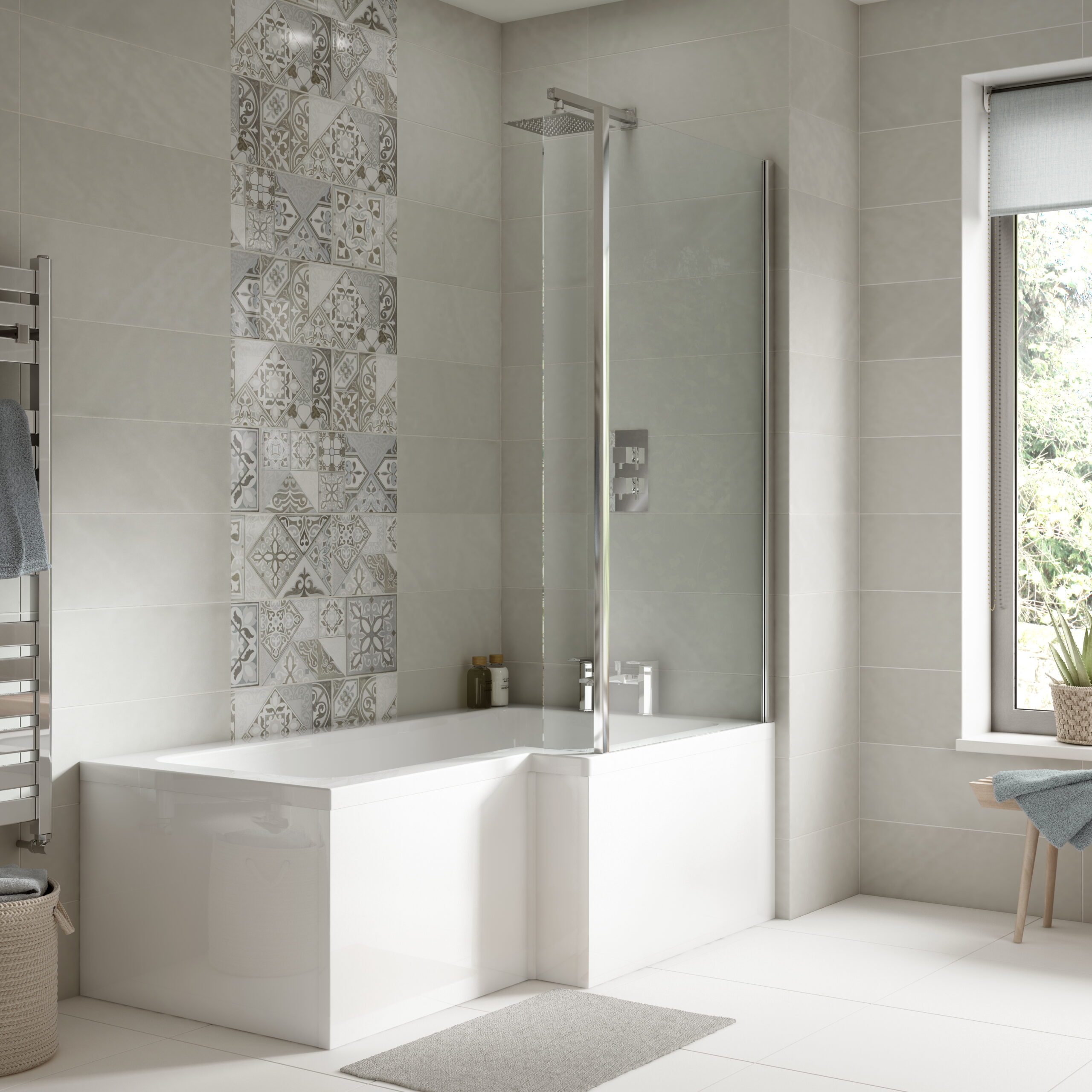Nuie 1700mm Right Hand Square Shower Bath Set SBATH06 - Image 2