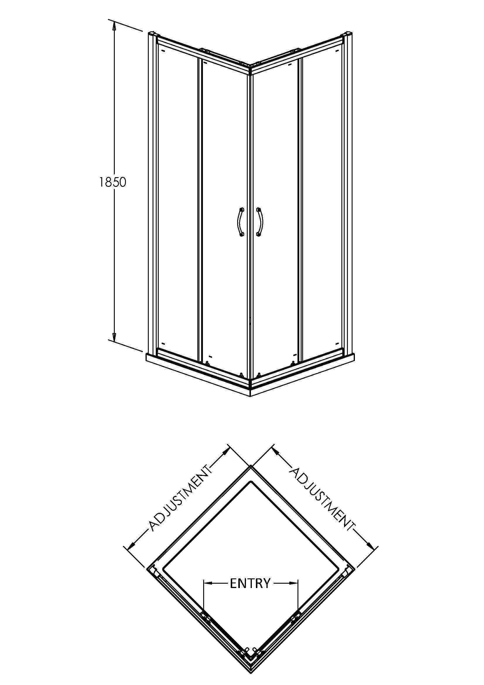 Nuie 1850 x 800mm Corner Entry Shower Enclosure SQCE8080-E5 - Image 2