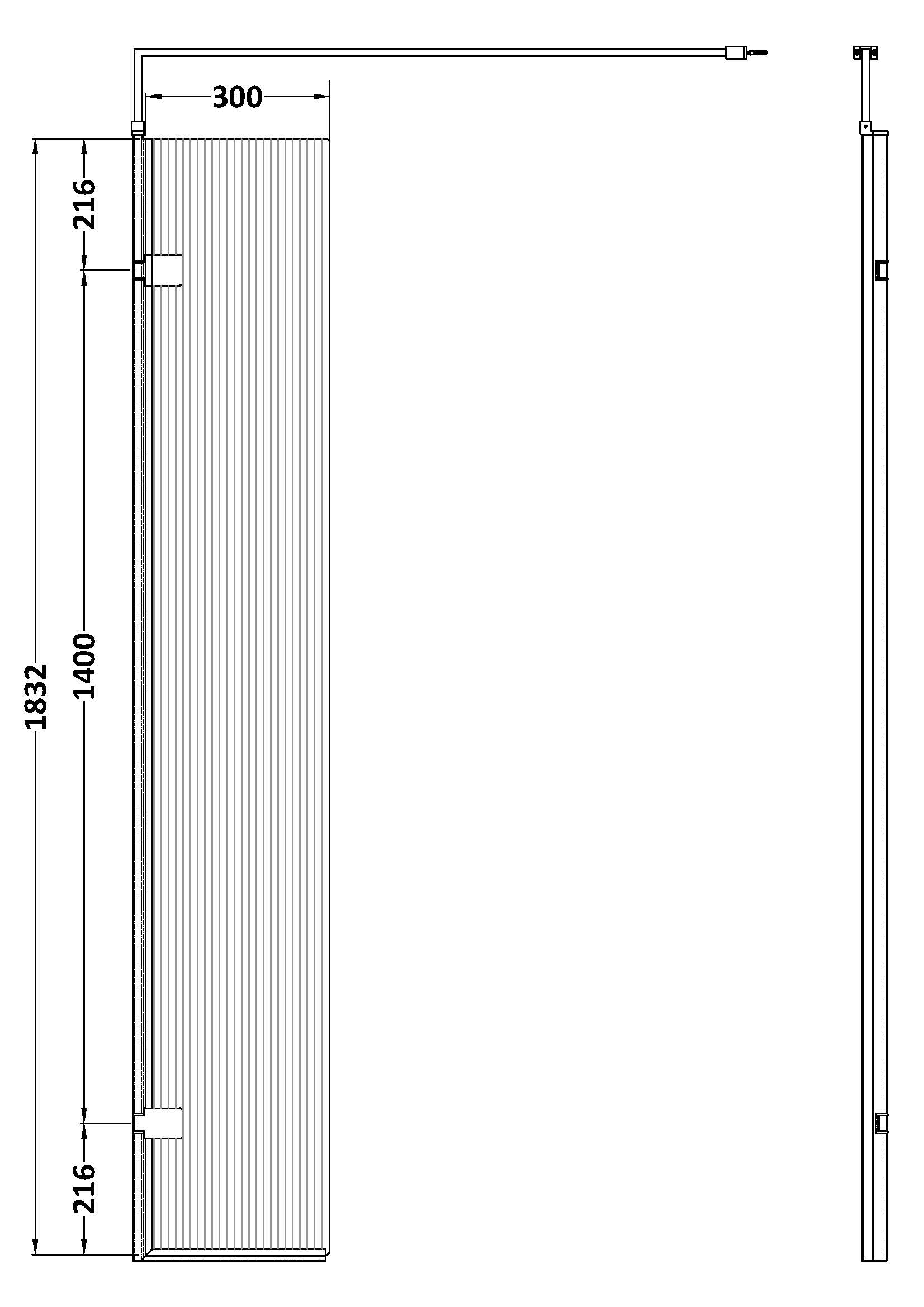 Nuie 300mm Fluted Hinged Screen with Support Bar WRFL18530BB - Image 2