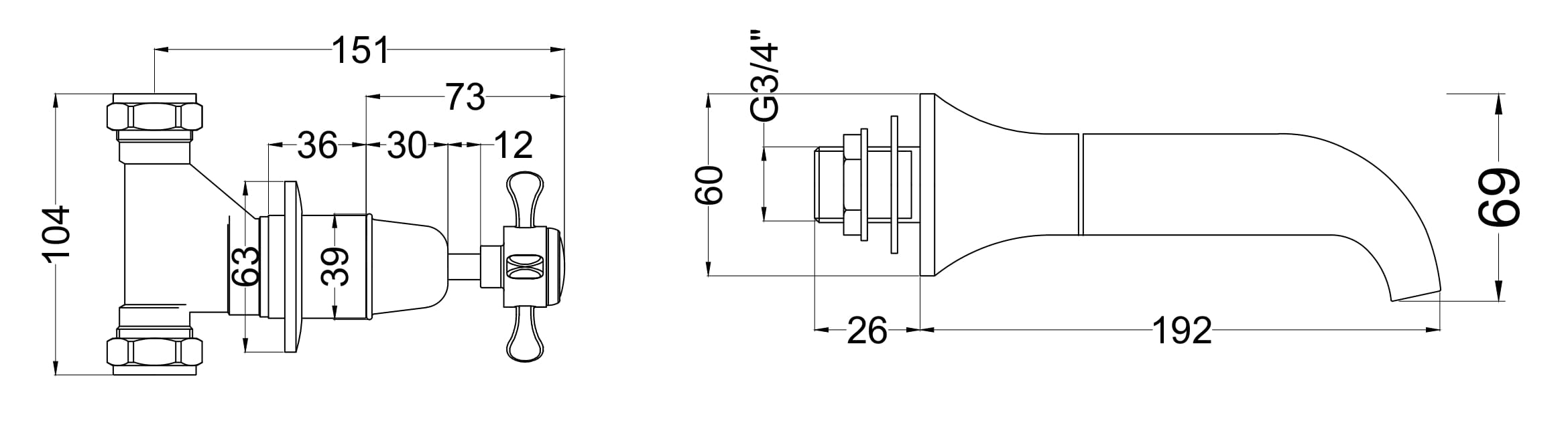 Nuie 3th wall bath filler SEL309DX - Image 2