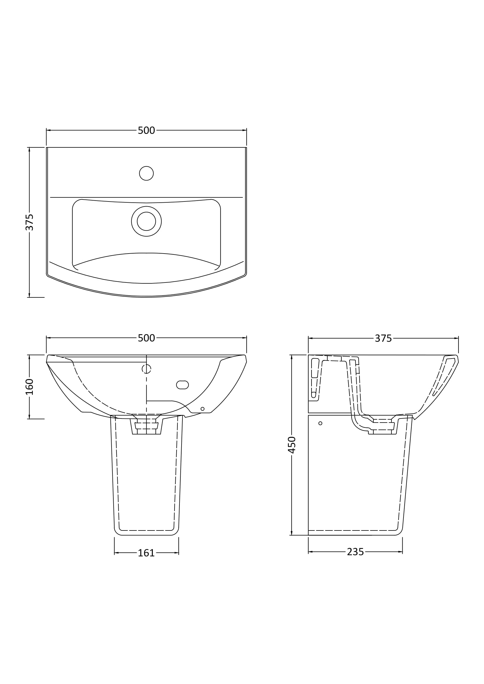 Nuie 500mm Basin & Semi Pedestal CSS003 - Image 2