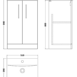 Nuie 500mm Floor Standing 2 Door Vanity & Basin 1 ARN2901A