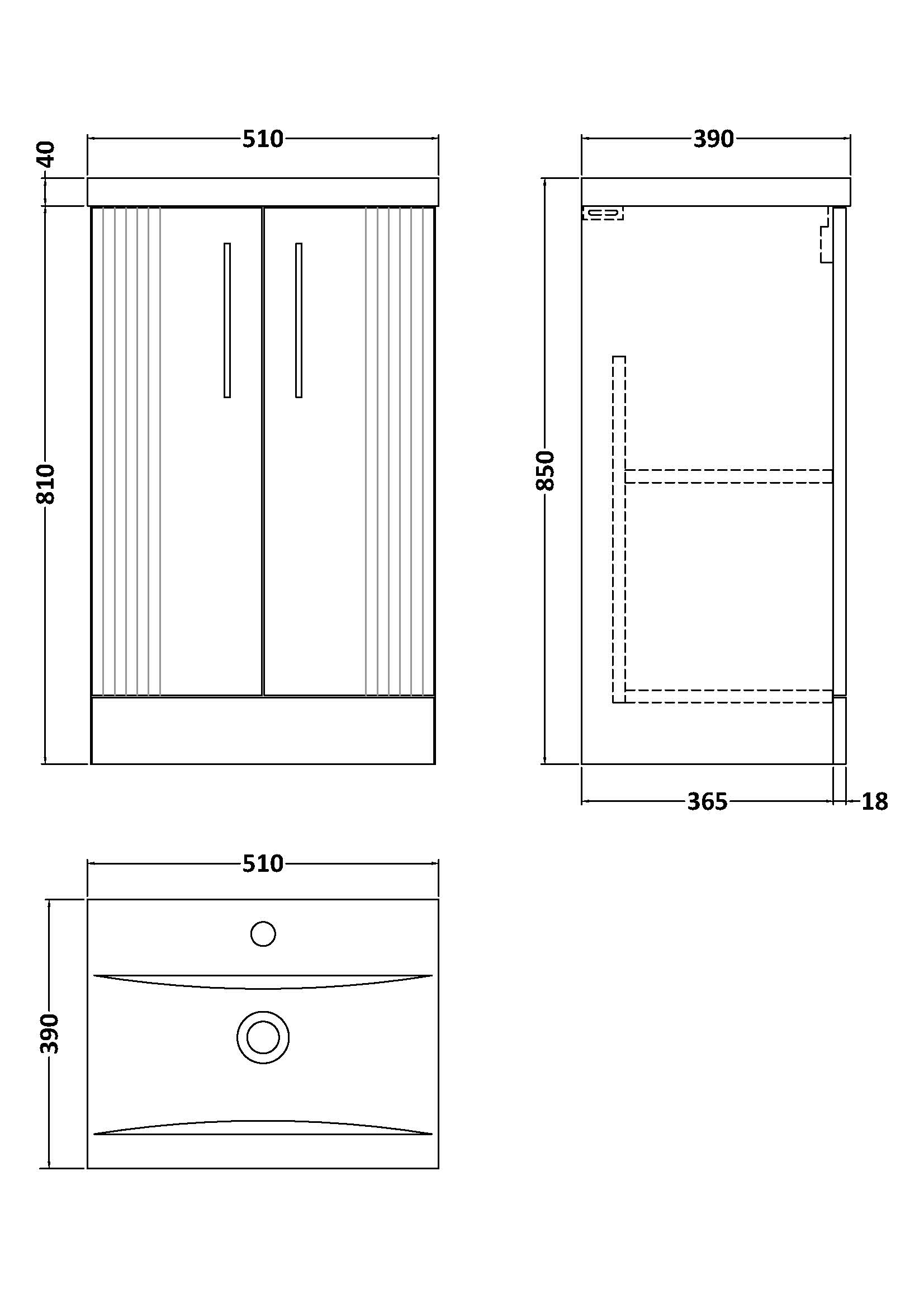 Nuie 500mm Floor Standing 2 Door Vanity & Basin 1 DPF123A - Image 3