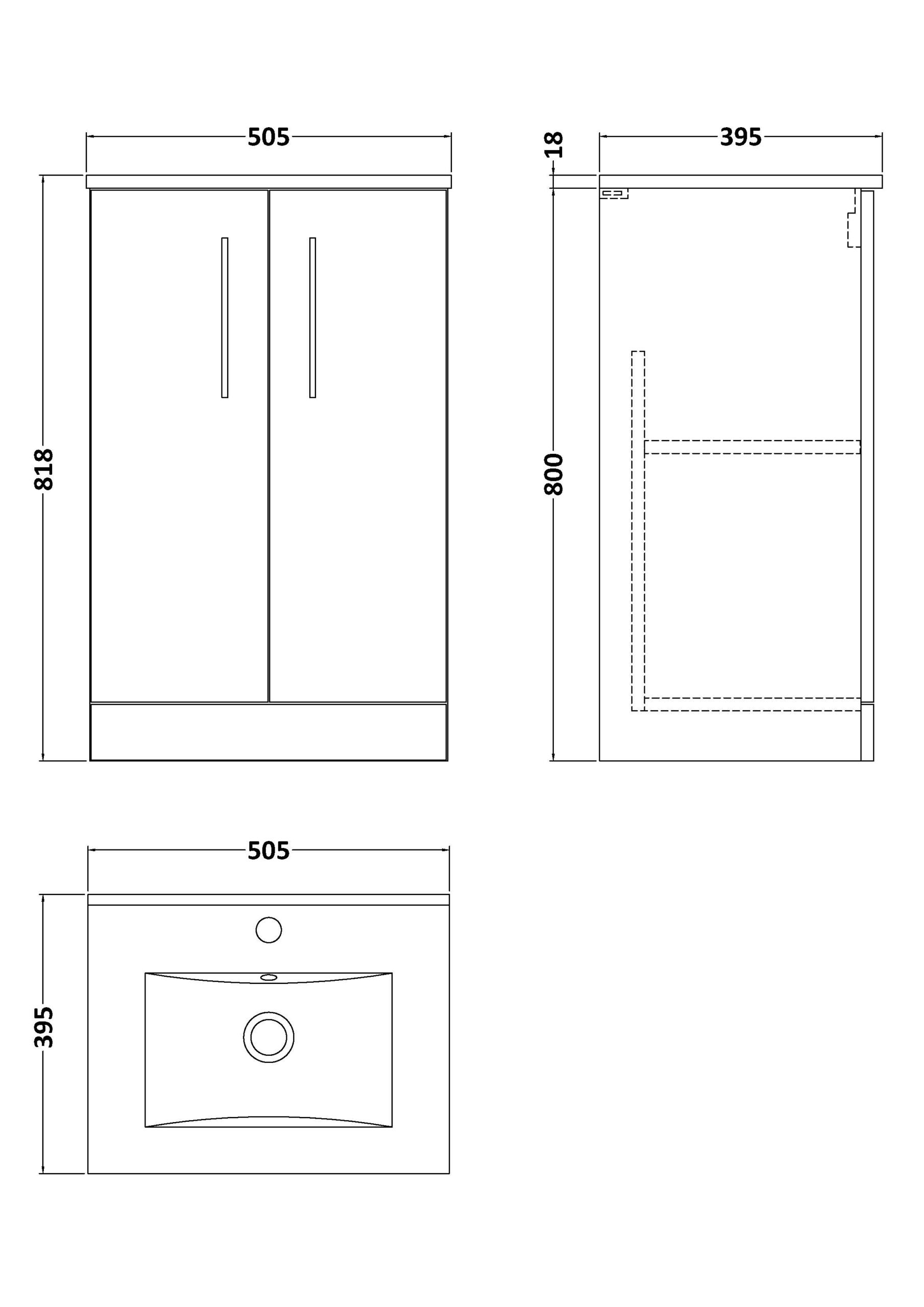 Nuie 500mm Floor Standing 2 Door Vanity & Basin 2 ARN2201B