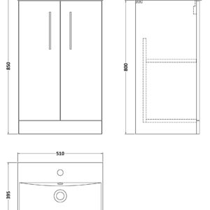 Nuie 500mm Floor Standing 2 Door Vanity & Basin 3 ARN1401D
