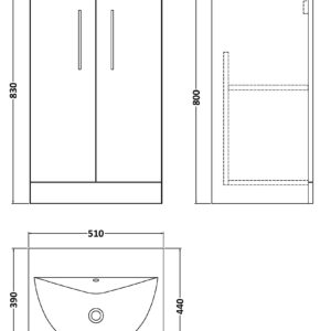 Nuie 500mm Floor Standing 2 Door Vanity & Basin 4 ARN2501G