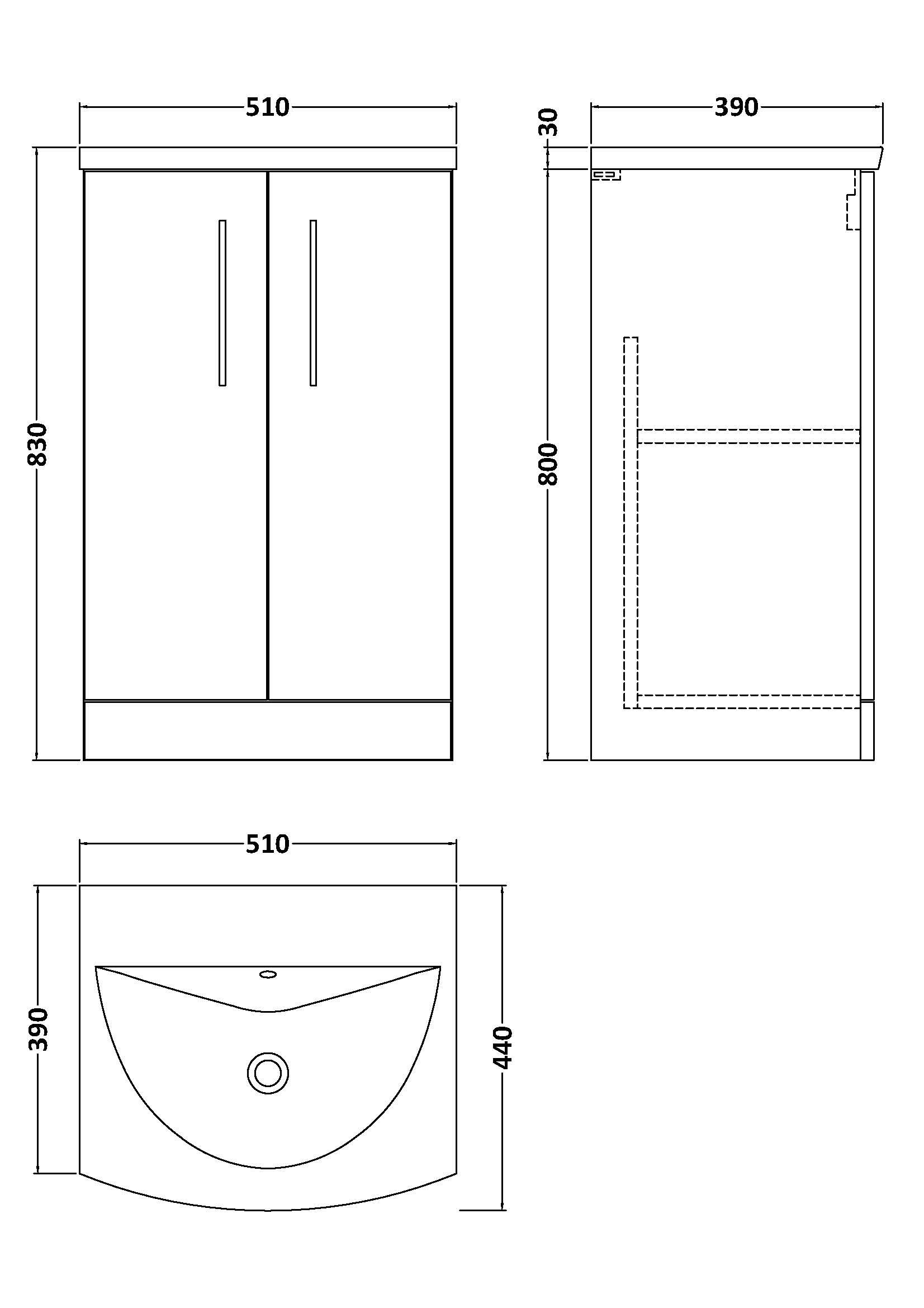 Nuie 500mm Floor Standing 2 Door Vanity & Basin 4 ARN501G