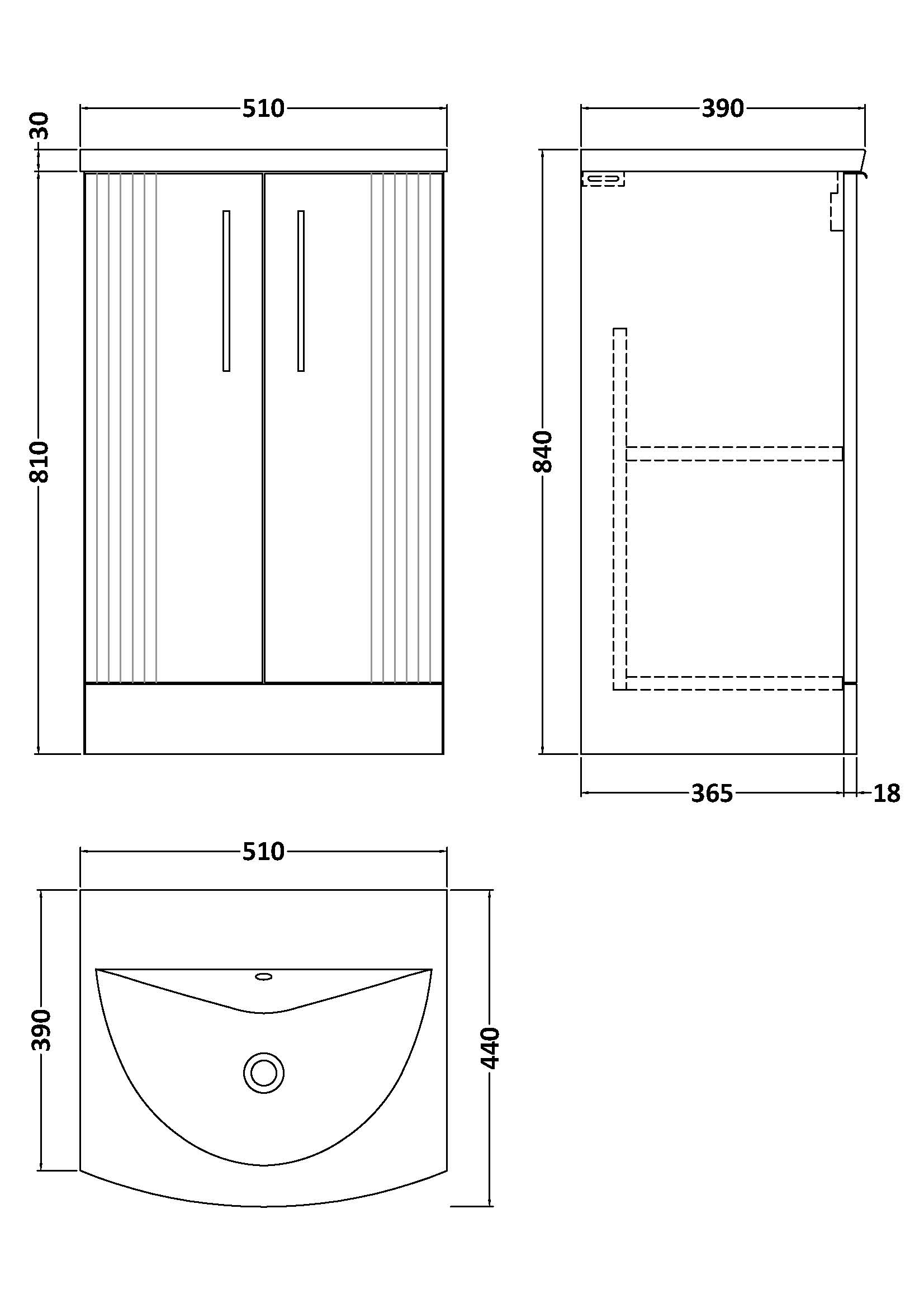 Nuie 500mm Floor Standing 2 Door Vanity & Basin 4 DPF123G - Image 3
