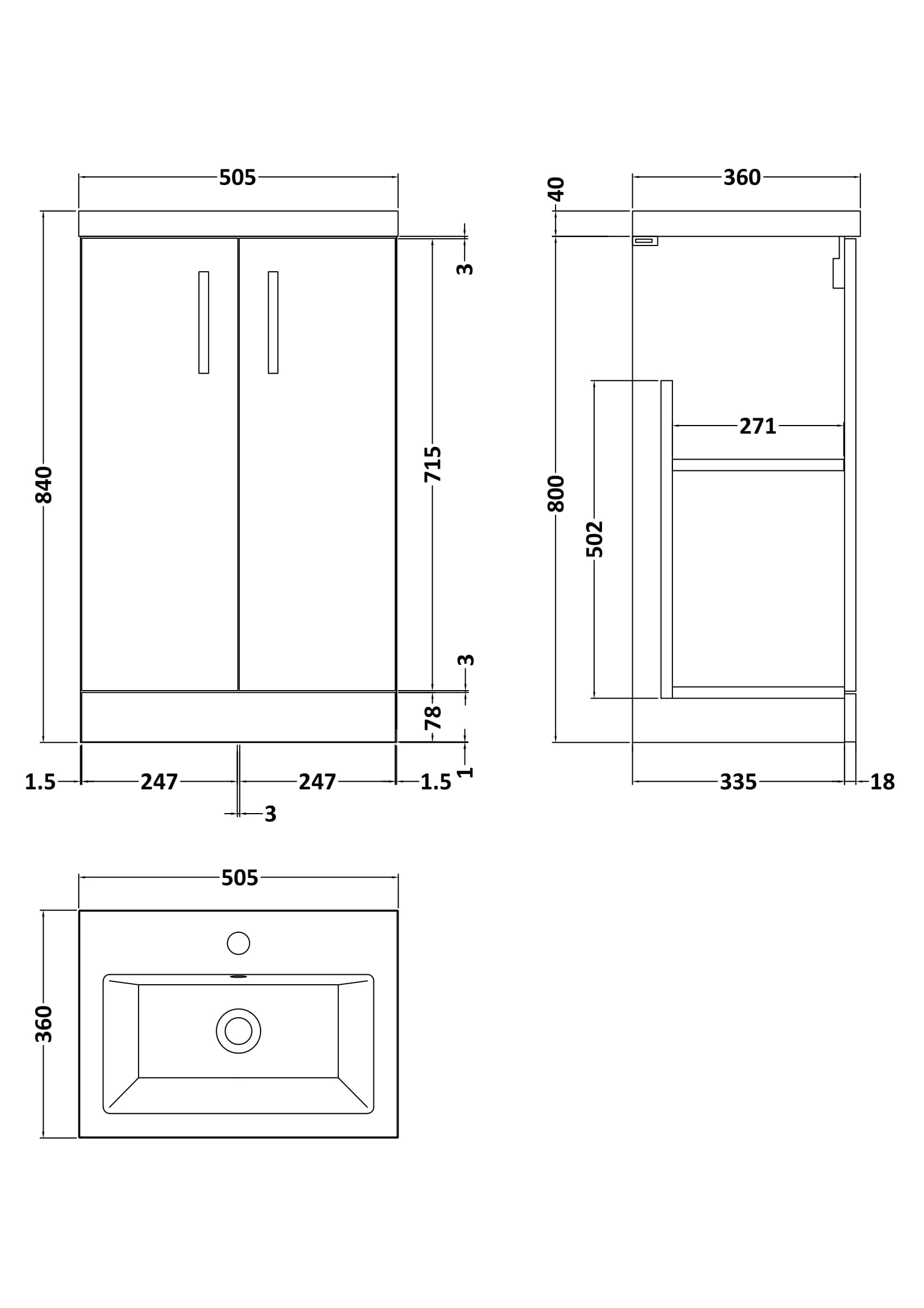Nuie 500mm Floor Standing 2 Door Vanity & Ceramic Basin PAL122E - Image 3