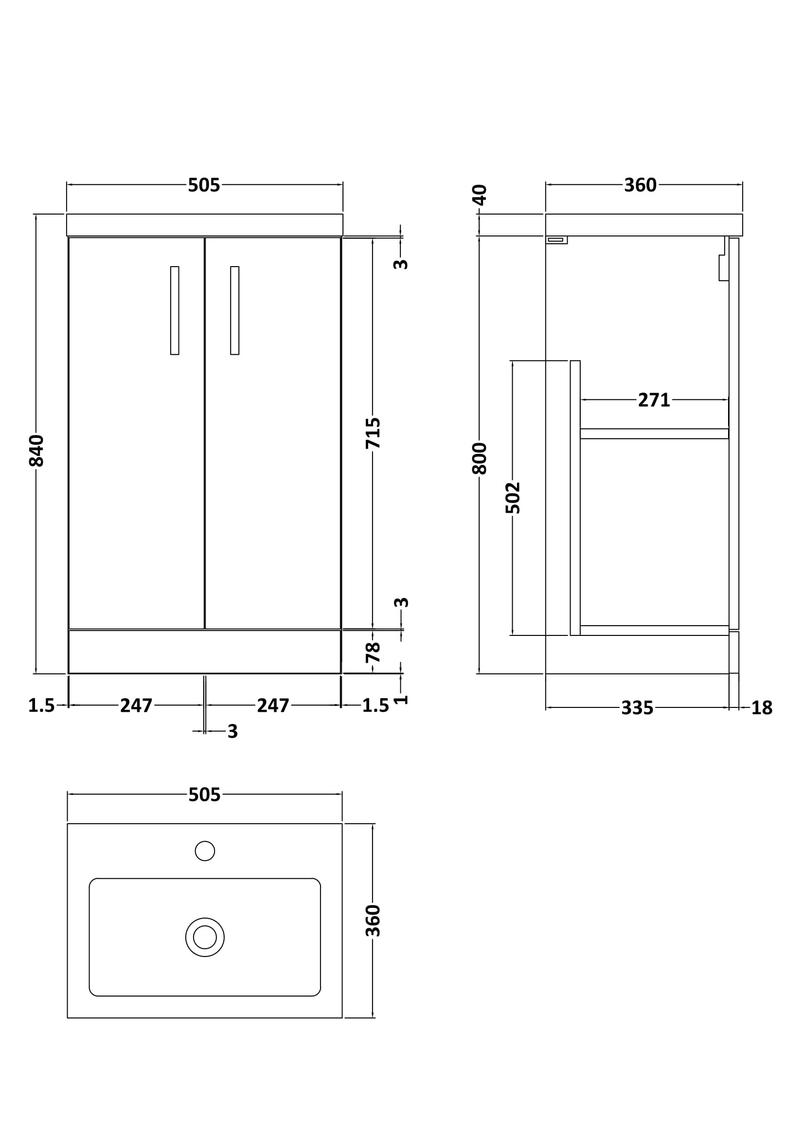 Nuie 500mm Floor Standing 2-Door Vanity & Polymarble Basin PAL006 - Image 4