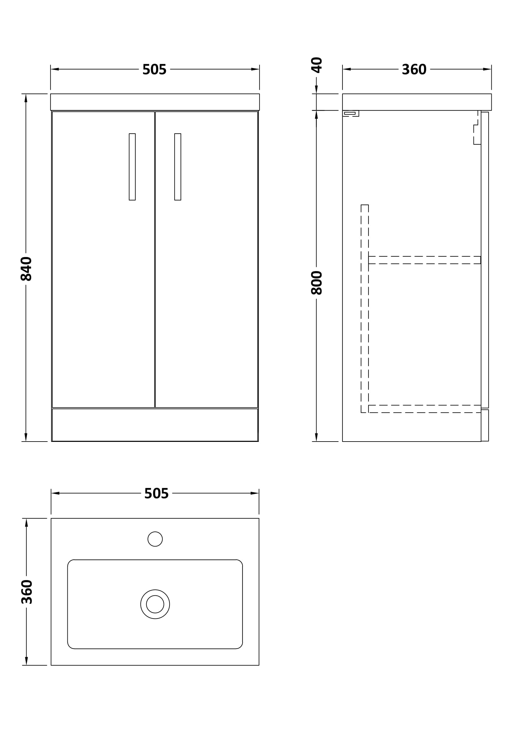 Nuie 500mm Floor Standing 2-Door Vanity & Polymarble Basin PAL028 - Image 3