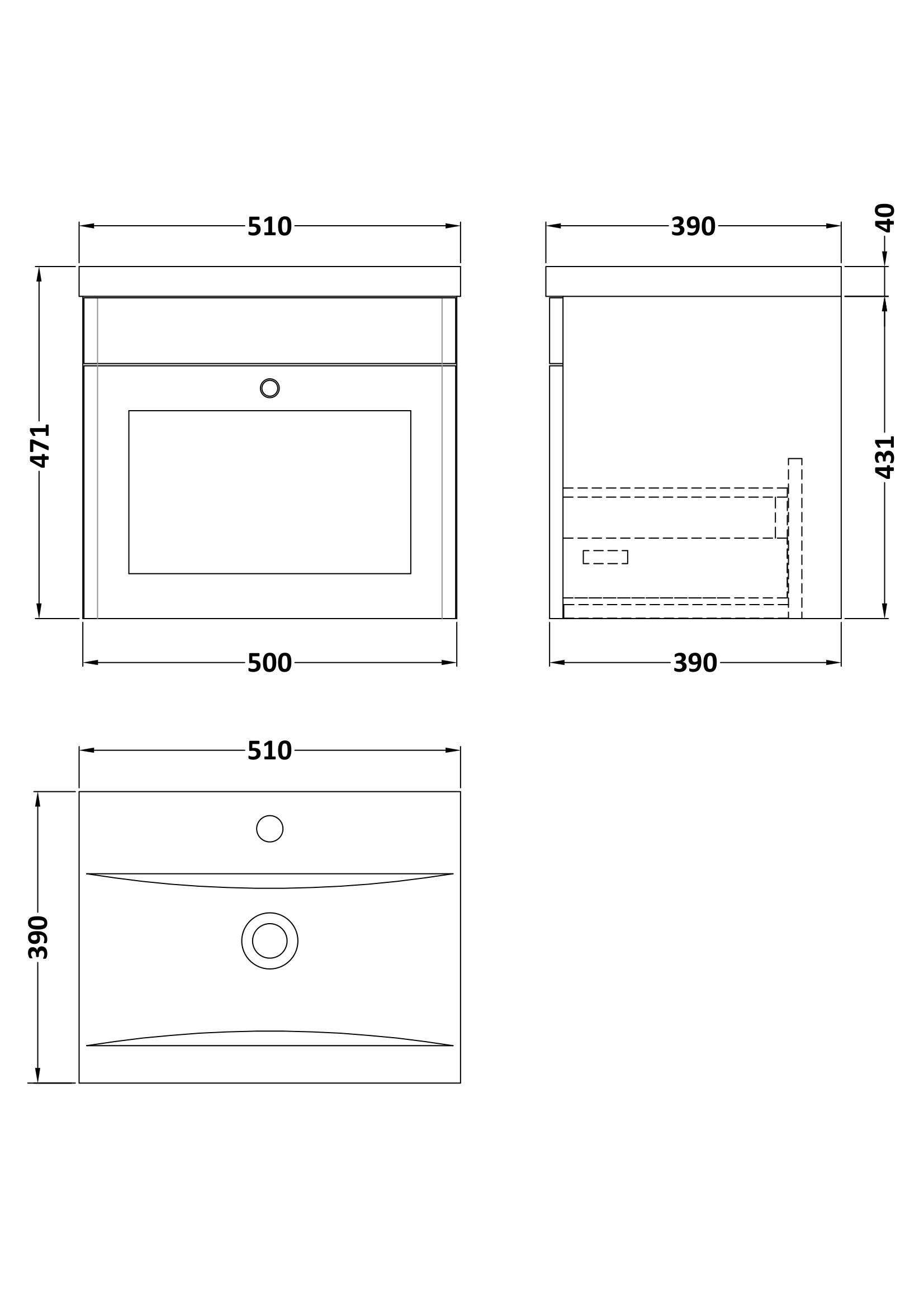 Nuie 500mm Wall Hung 1 Drawer Vanity & Basin 1 CLC191D - Image 3