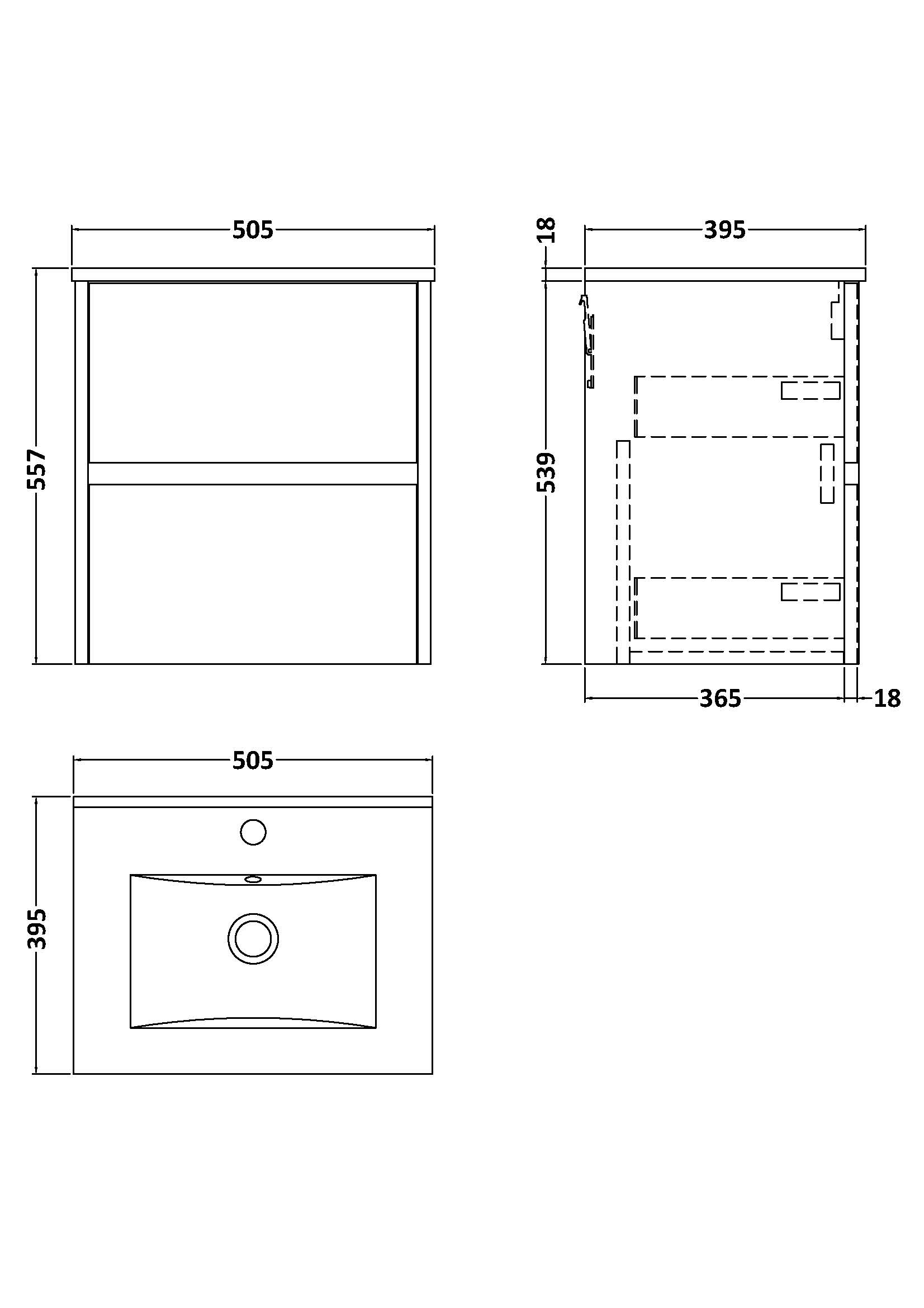 Nuie 500mm Wall Hung 2 Drawer Unit & Basin 2 HAV2302B - Image 3