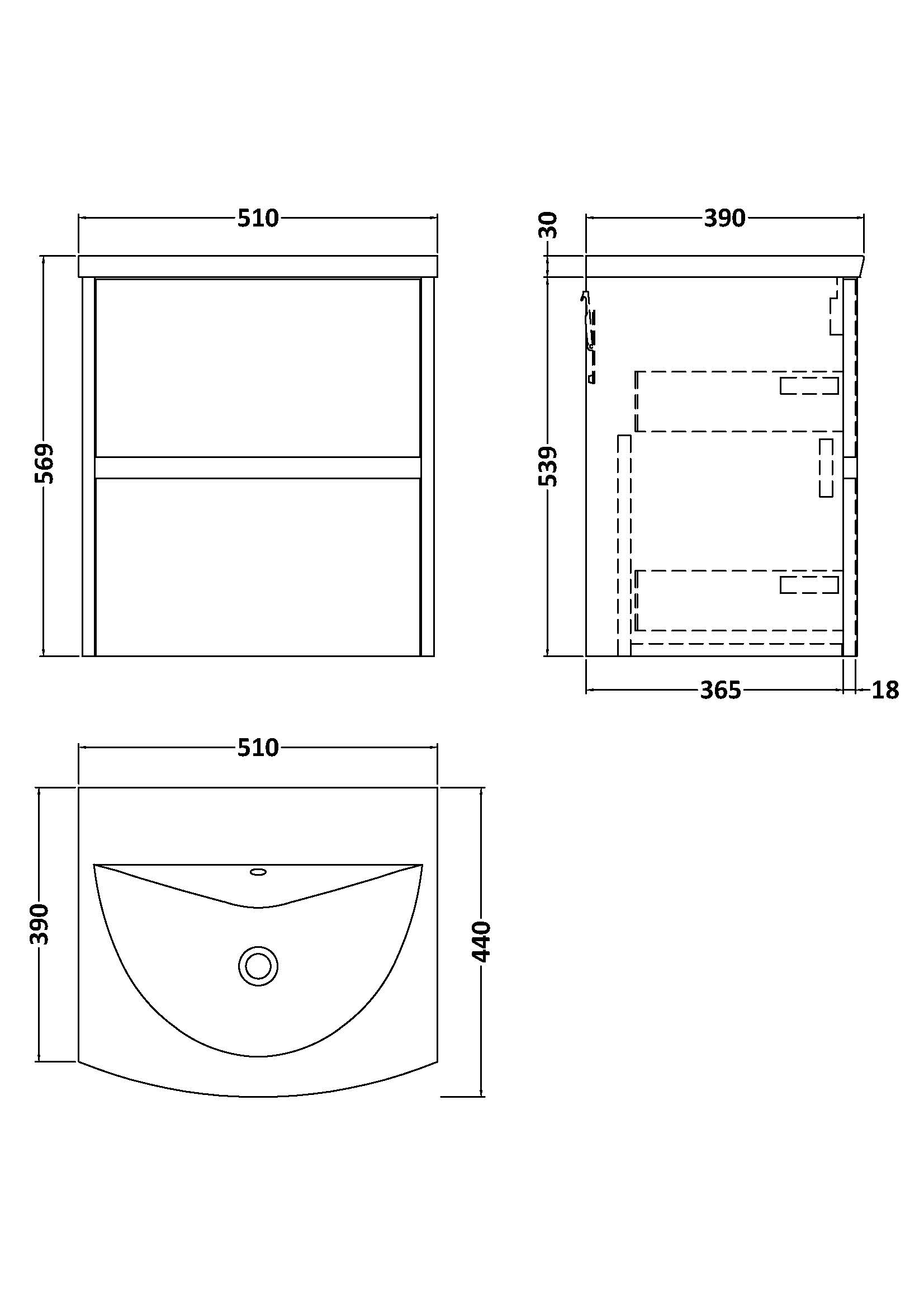 Nuie 500mm Wall Hung 2-Drawer Unit & Basin 4 HAV2902G - Image 3