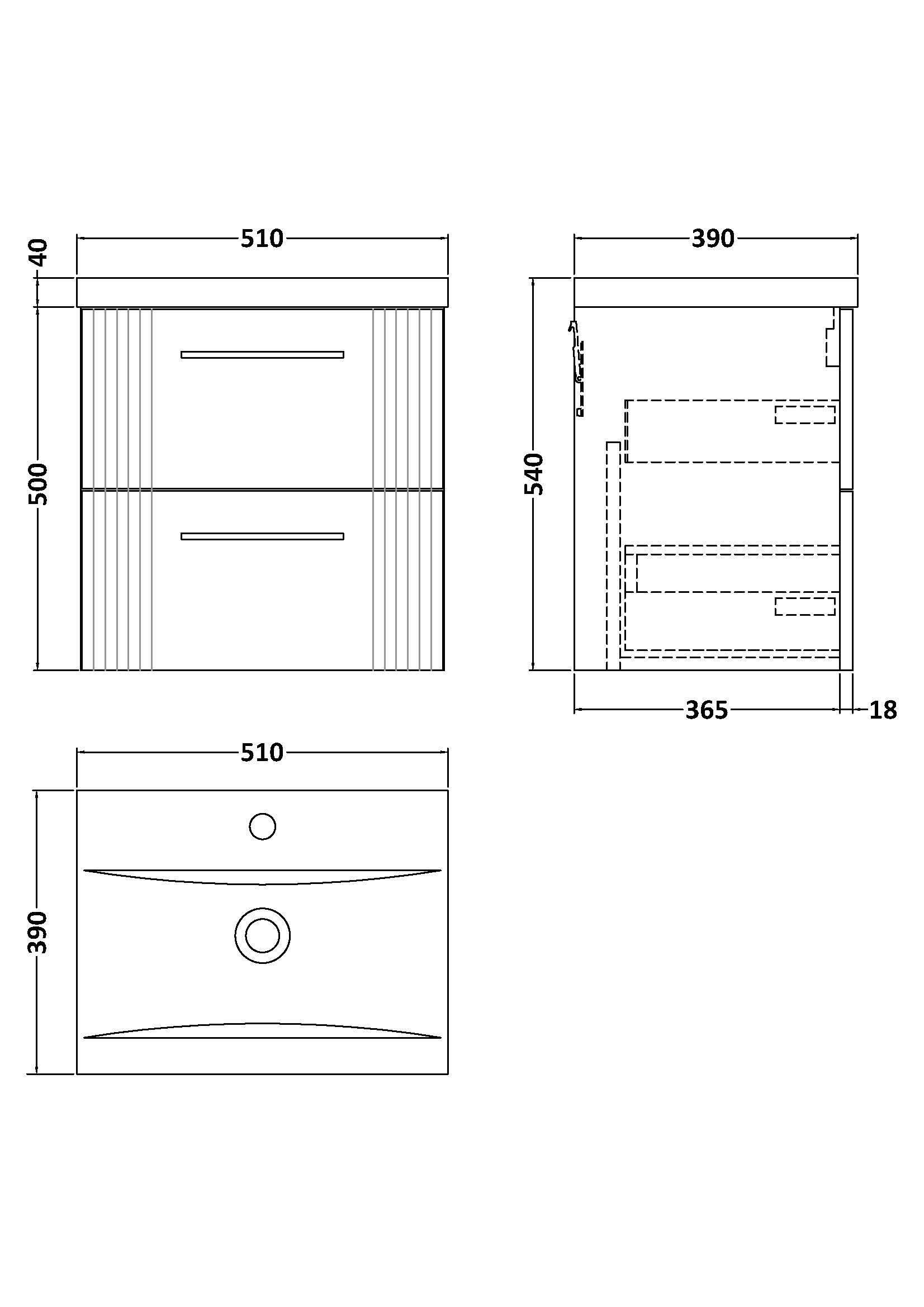 Nuie 500mm Wall Hung 2 Drawer Vanity & Basin 1 DPF292A - Image 3