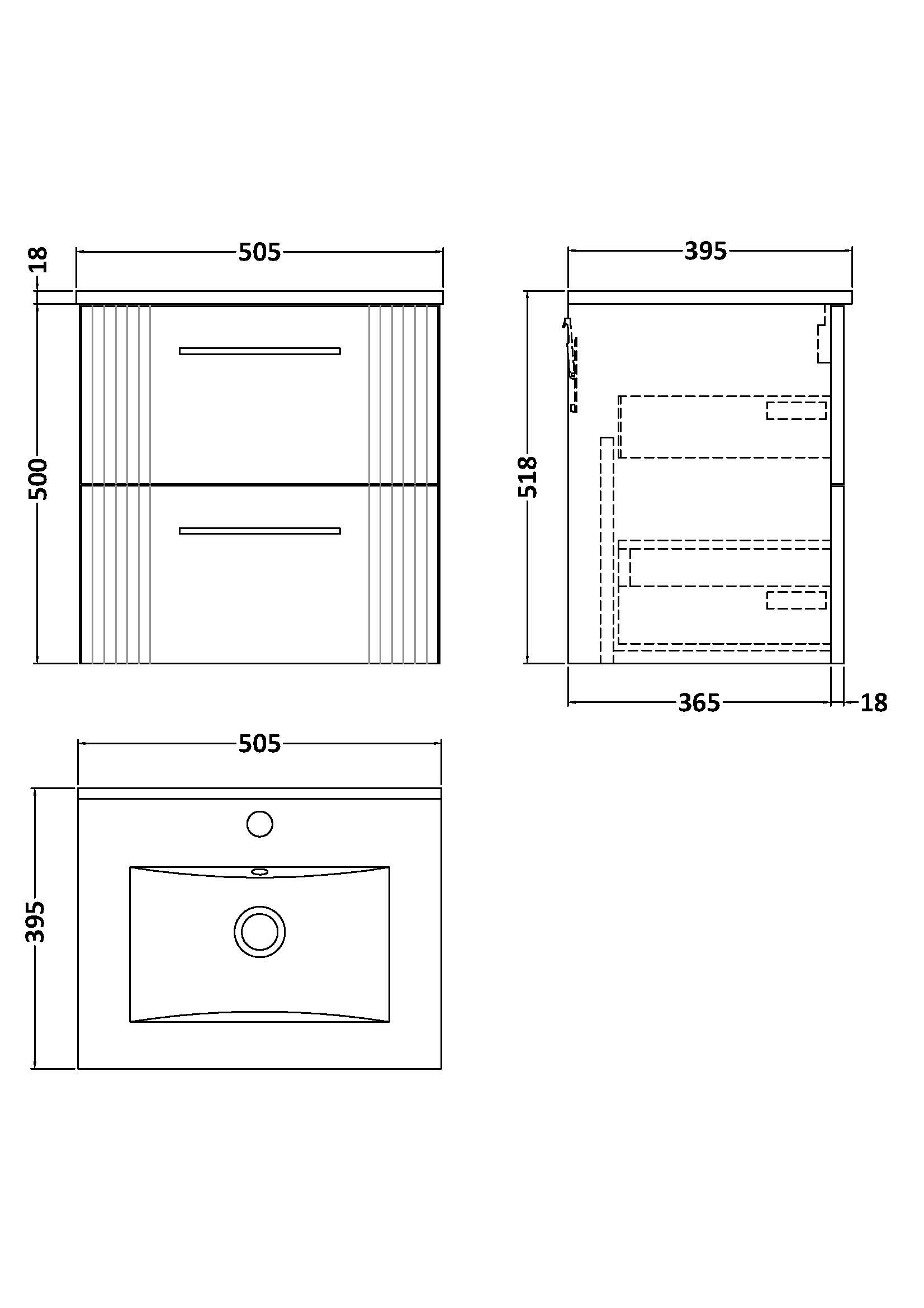 Nuie 500mm Wall Hung 2 Drawer Vanity & Basin 2 DPF292B - Image 3