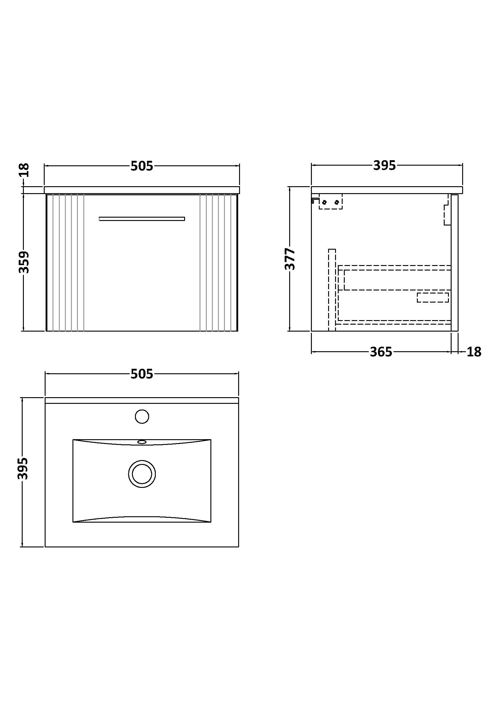 Nuie 500mm Wall Hung Single Drawer Vanity & Basin 2 DPF391B - Image 3