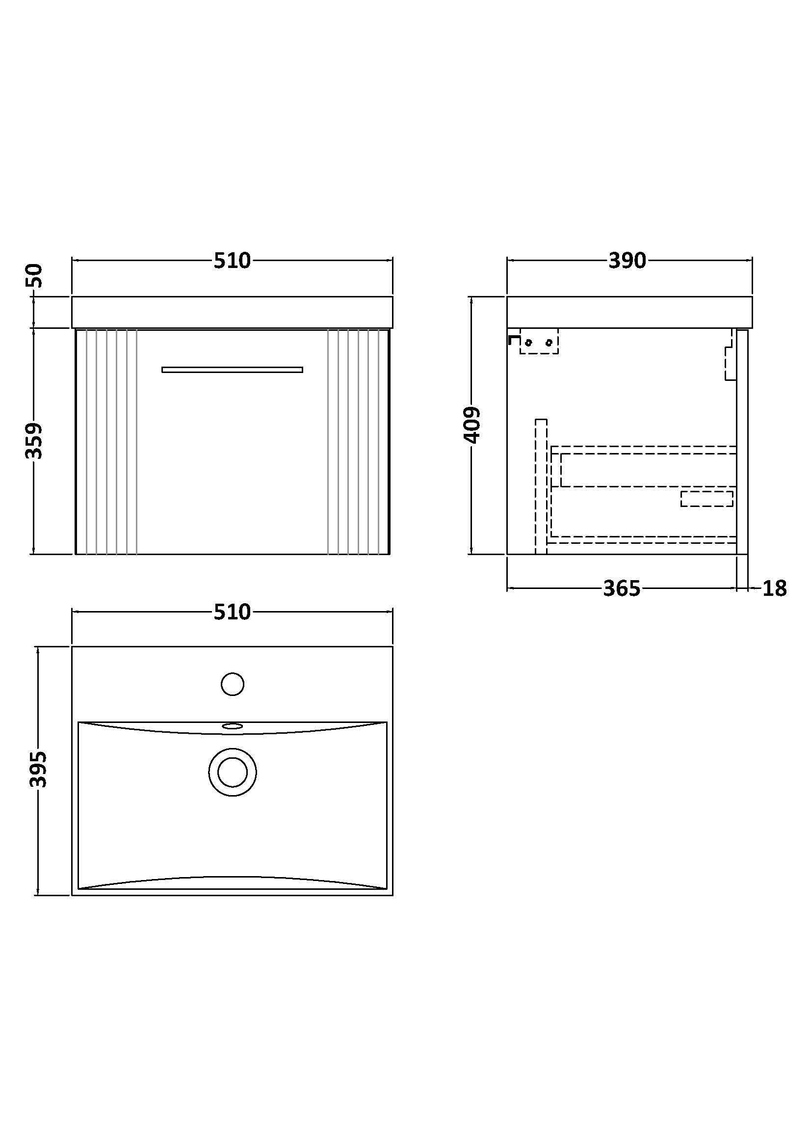 Nuie 500mm Wall Hung Single Drawer Vanity & Basin 3 DPF291D - Image 3