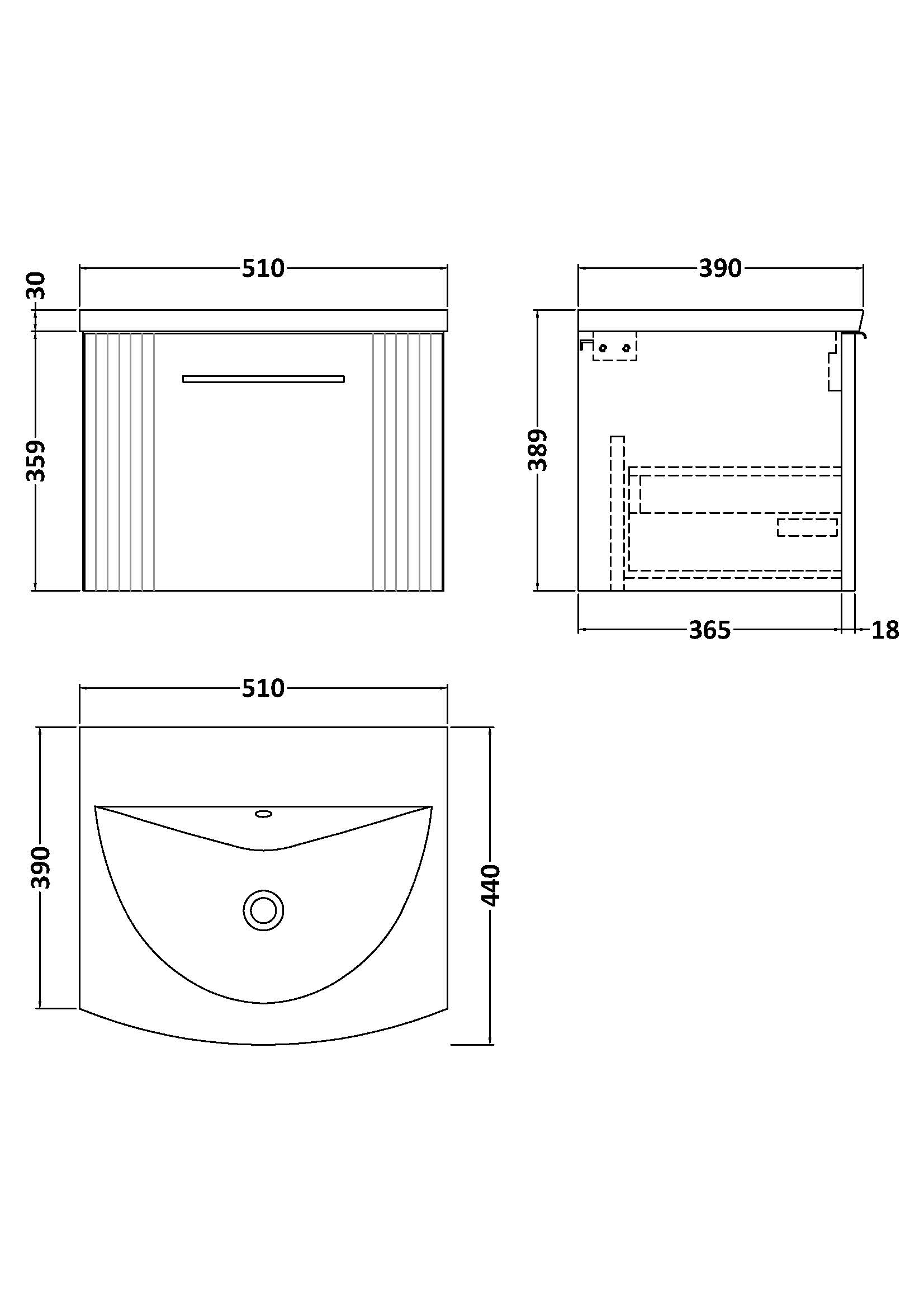 Nuie 500mm Wall Hung Single Drawer Vanity & Basin 4 DPF291G - Image 3