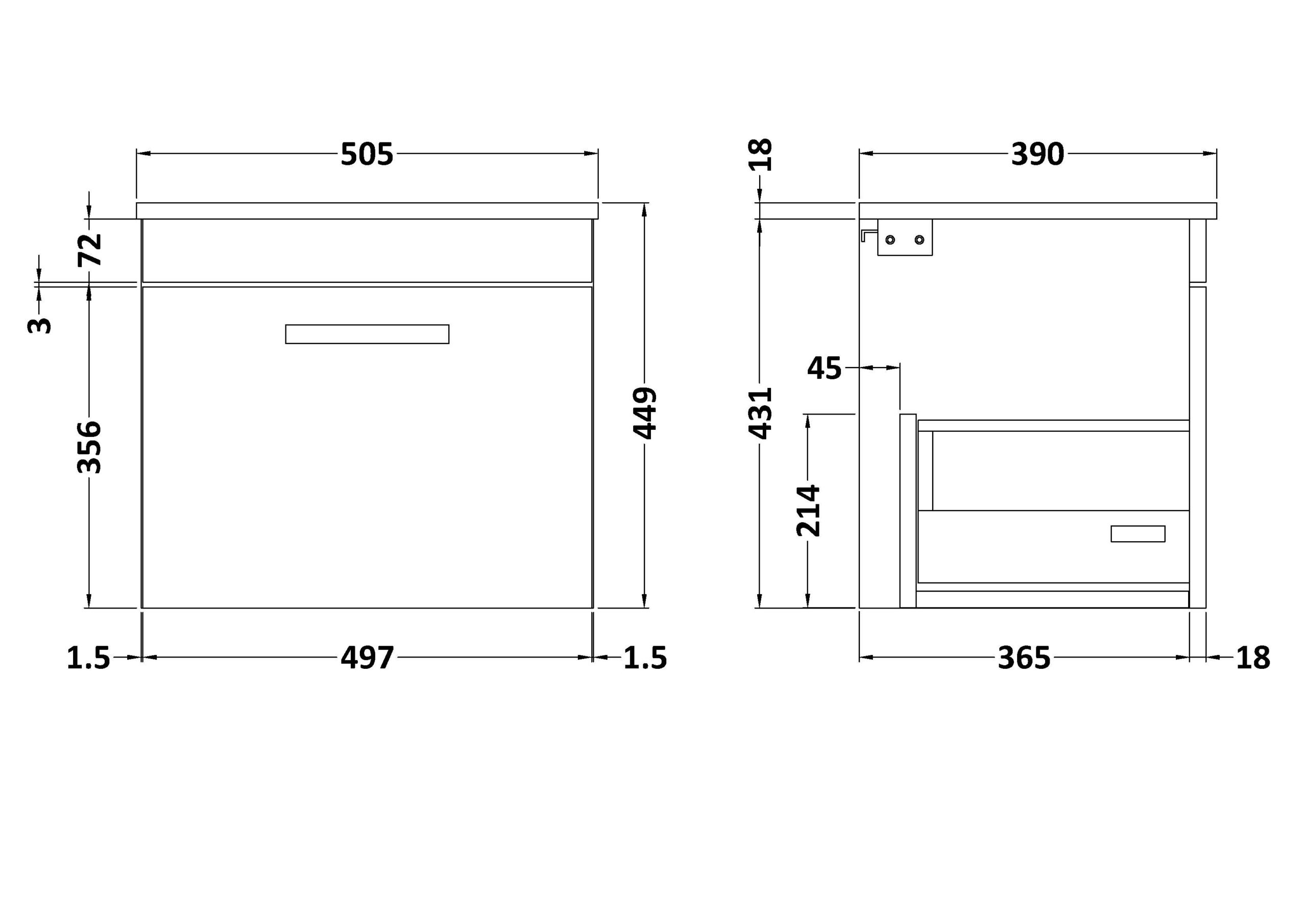 Nuie 500mm Wall Hung Vanity With Worktop ATH013W - Image 2
