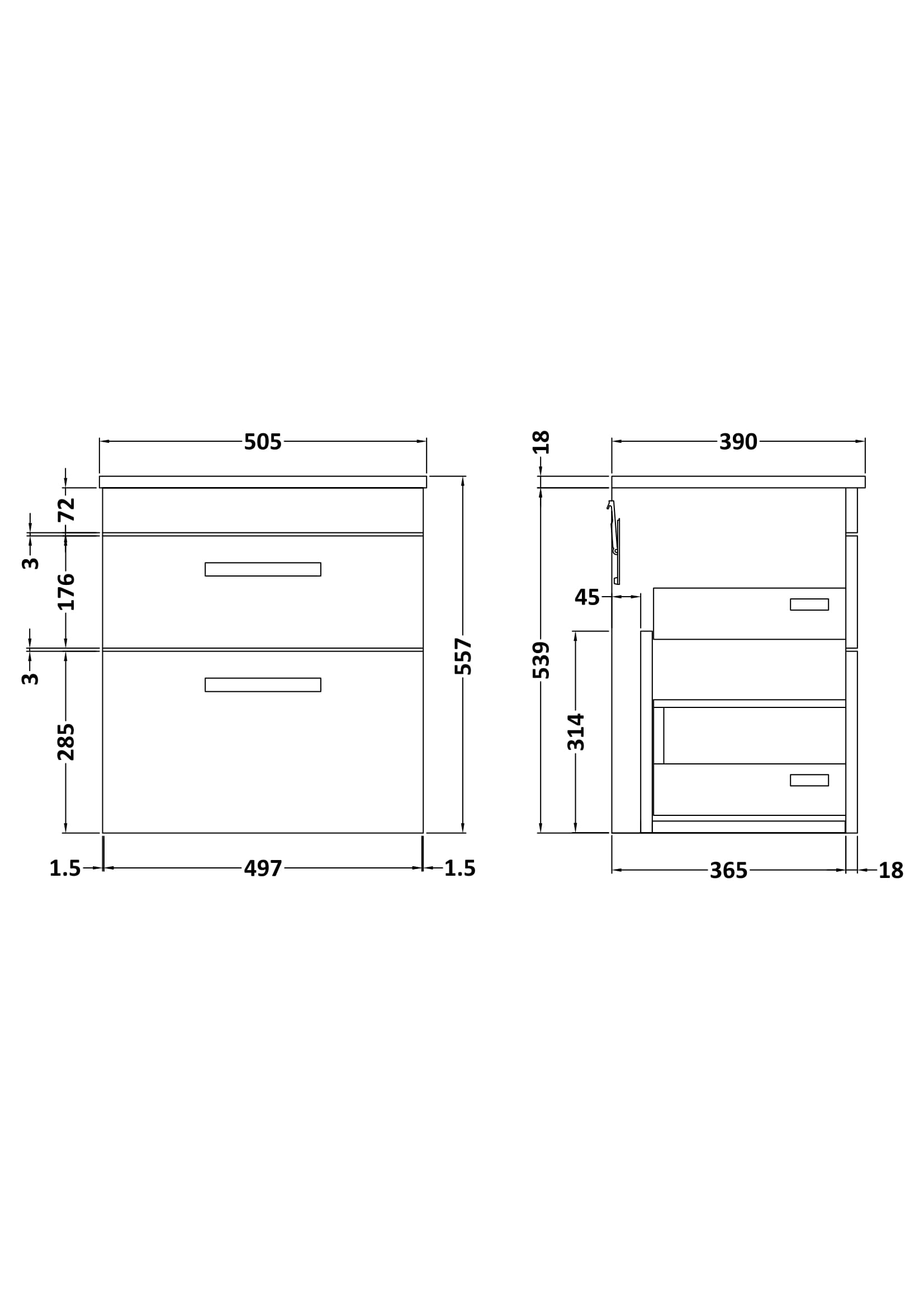 Nuie 500mm Wall Hung Vanity With Worktop ATH018W - Image 2