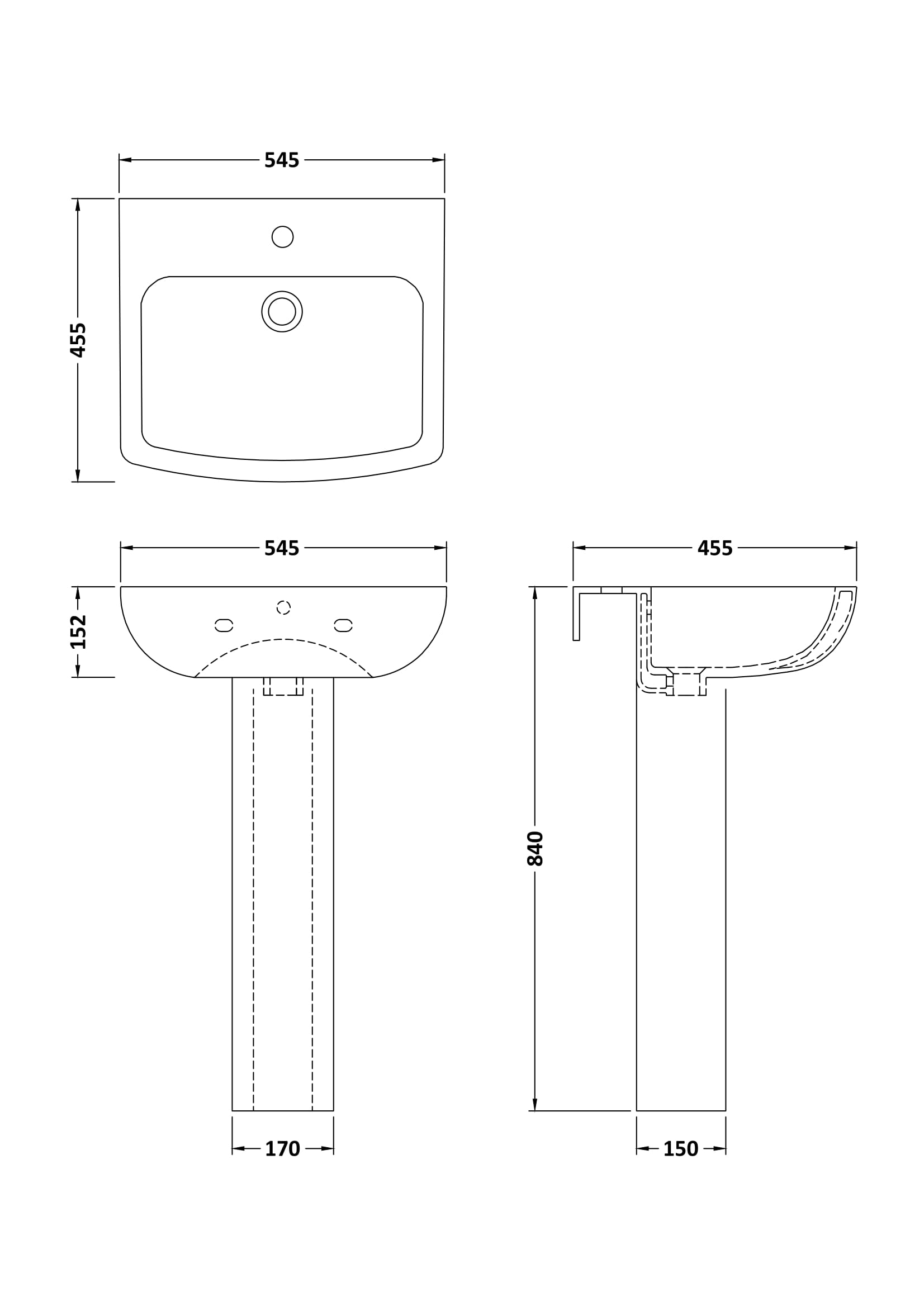 Nuie 545mm Basin & Pedestal NCG400 - Image 4