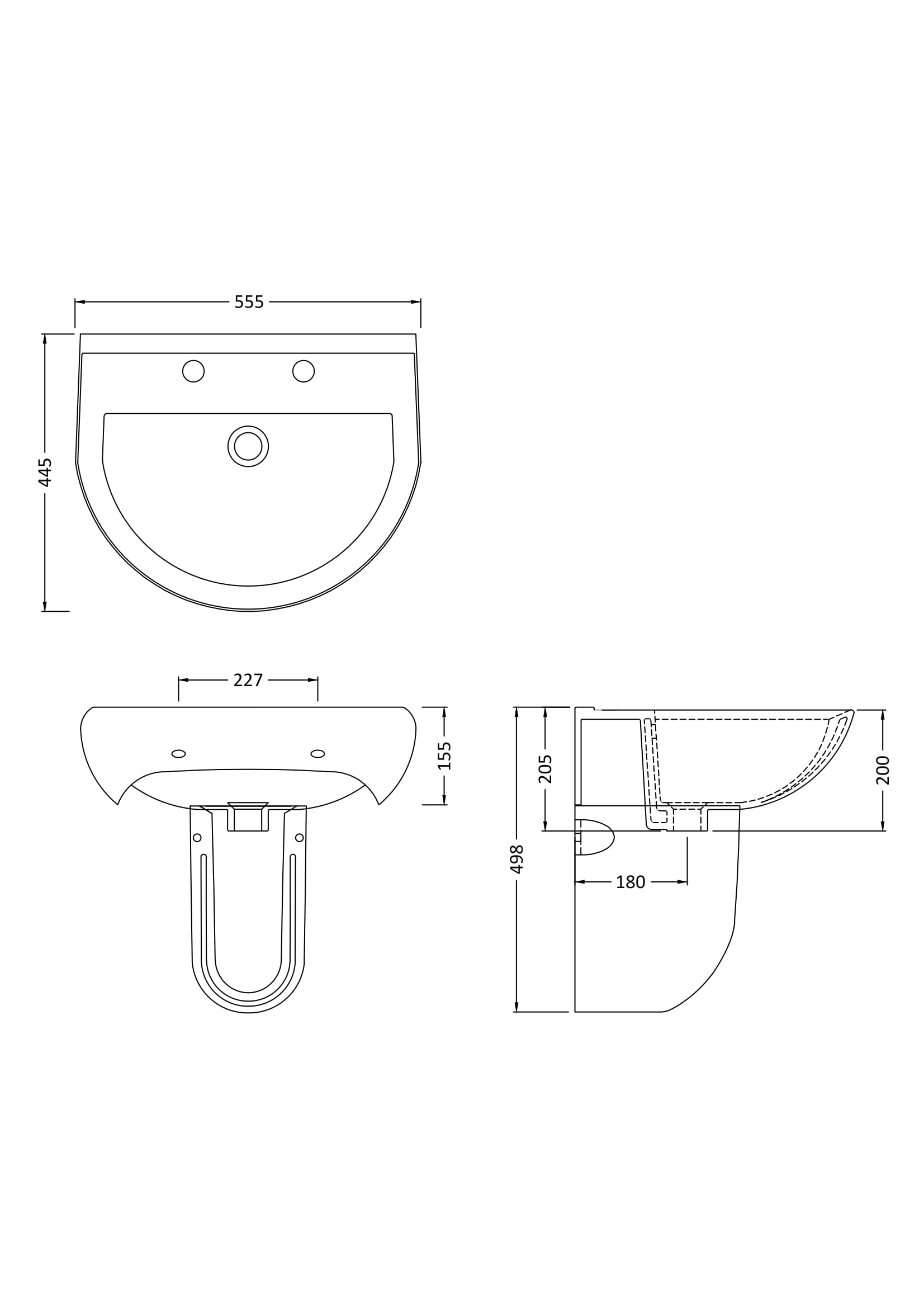Nuie 550mm Basin 2TH & Semi Pedestal CIV005 - Image 3