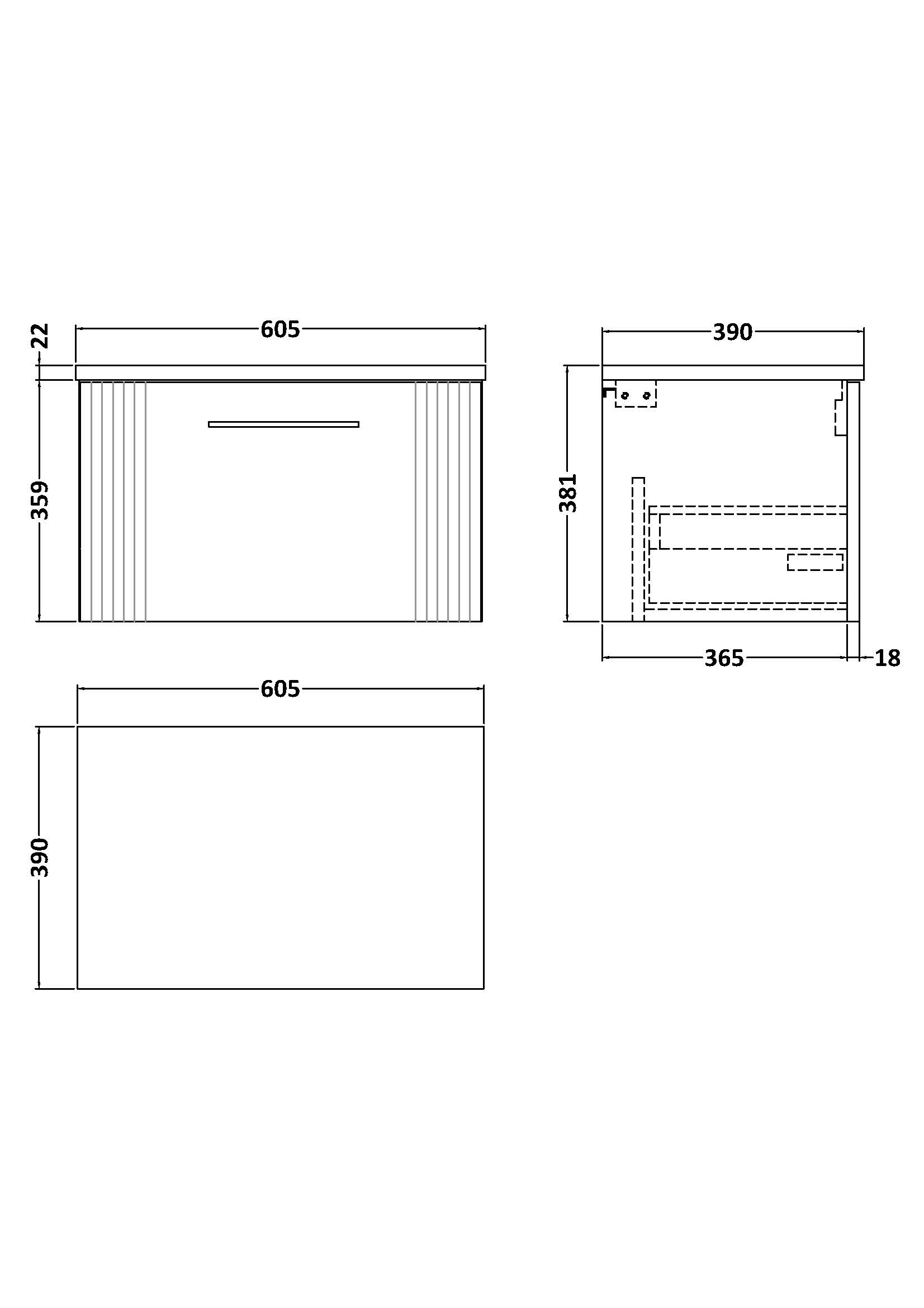 Nuie 600 Wall Hung Single Drawer Vanity & Laminate Worktop DPF894LCM - Image 2