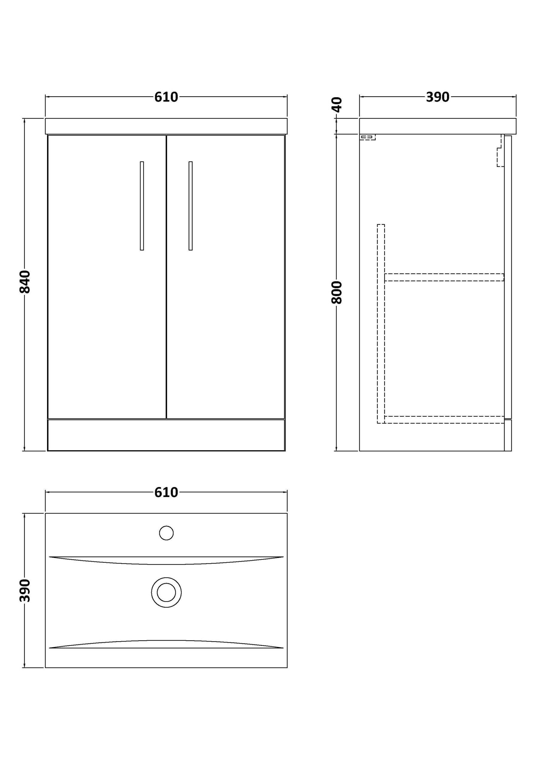 Nuie 600mm Floor Standing 2 Door Vanity & Basin 1 ARN1403A