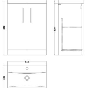 Nuie 600mm Floor Standing 2 Door Vanity & Basin 1 ARN503A
