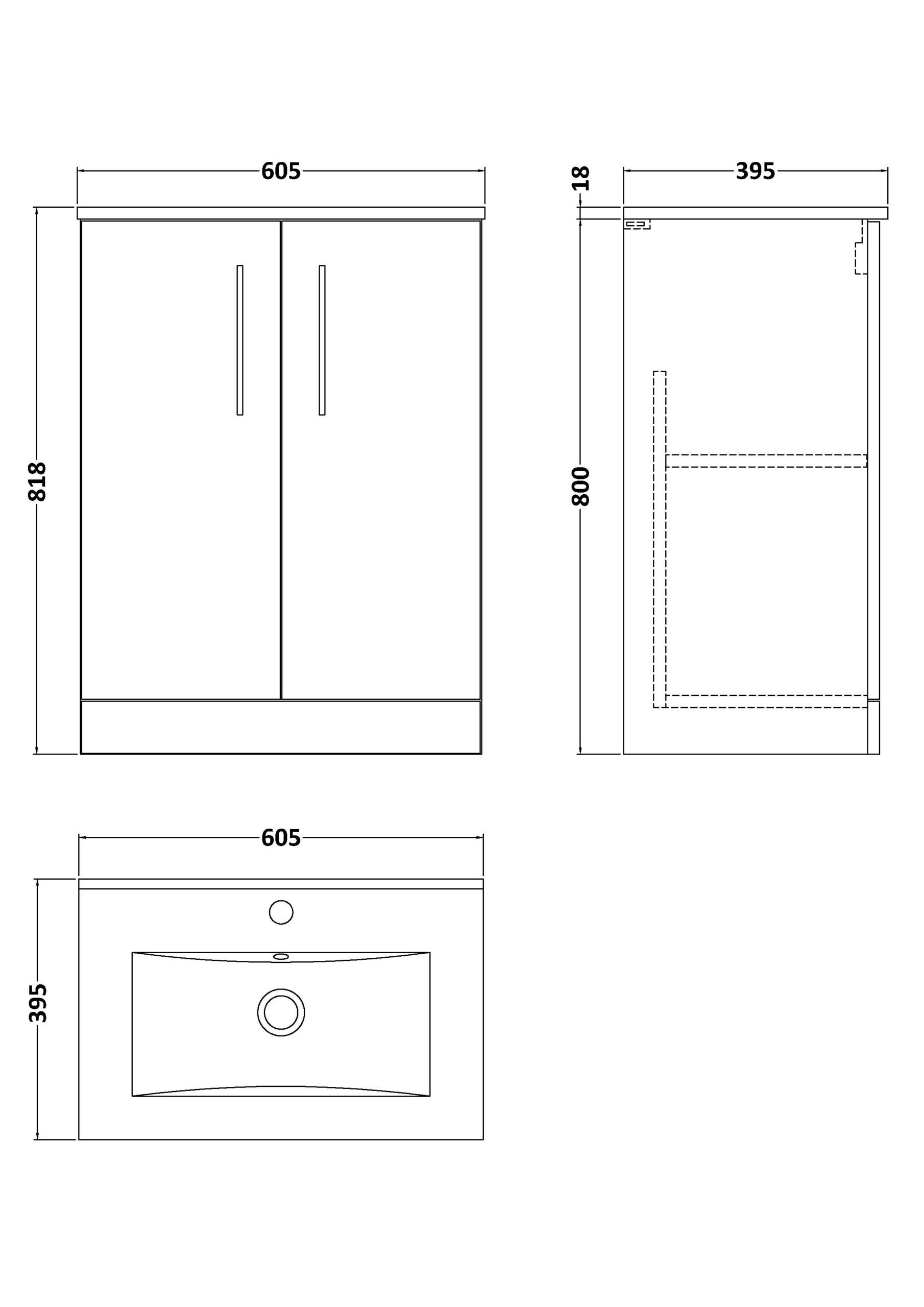Nuie 600mm Floor Standing 2 Door Vanity & Basin 2 ARN503B