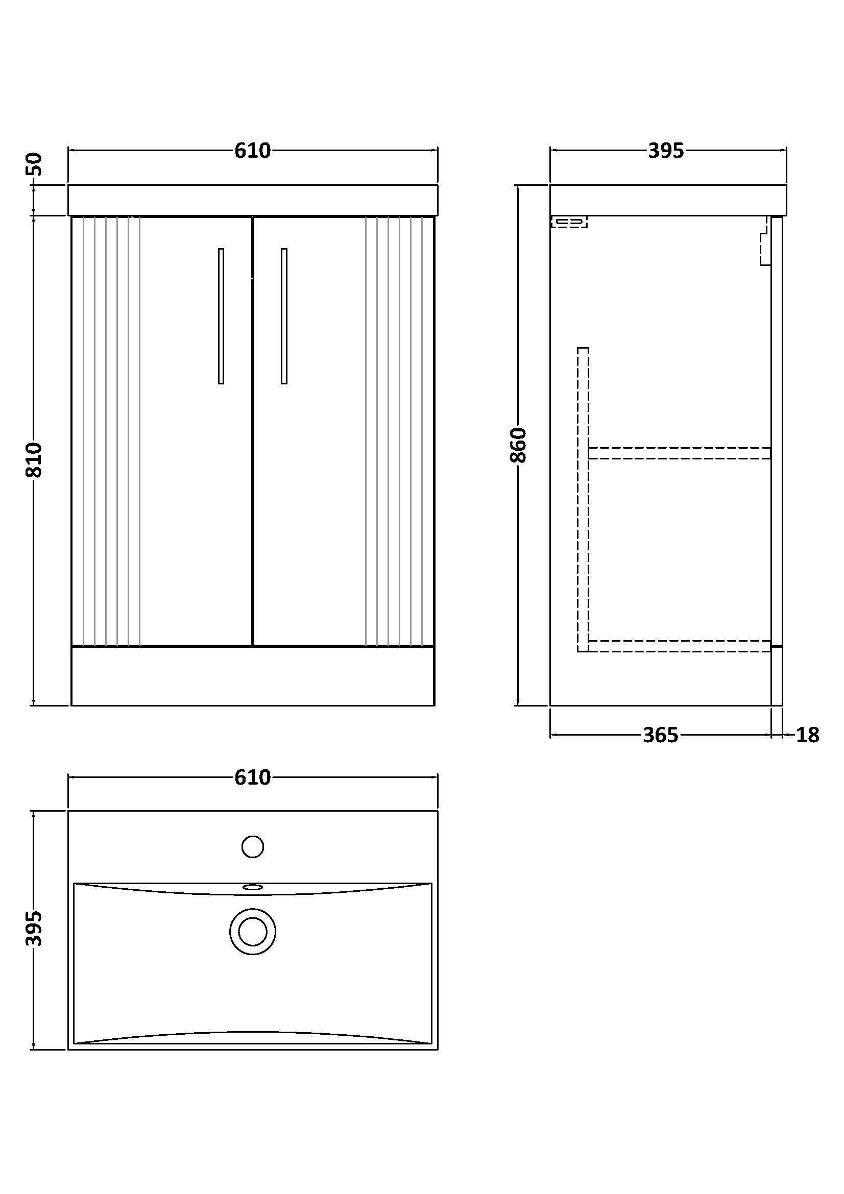 Nuie 600mm Floor Standing 2 Door Vanity & Basin 3 DPF125D - Image 3