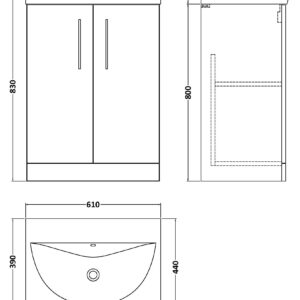 Nuie 600mm Floor Standing 2 Door Vanity & Basin 4 ARN1403G