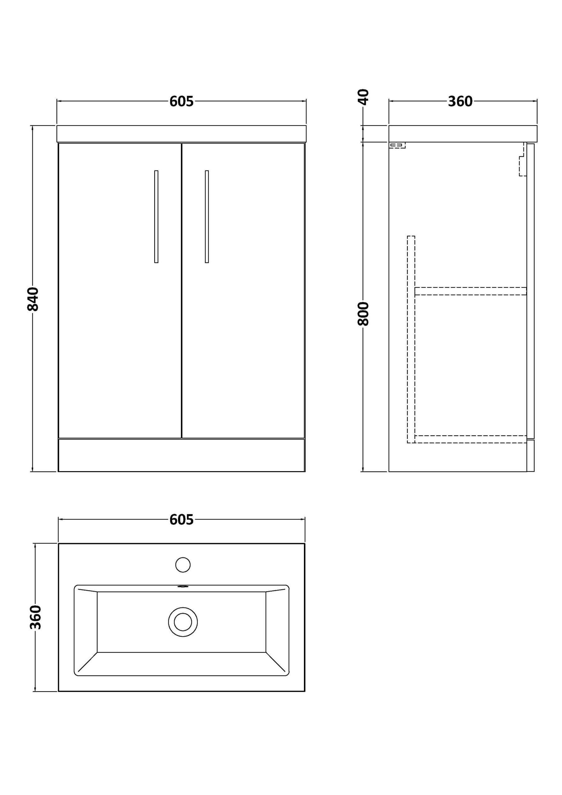 Nuie 600mm Floor Standing 2 Door Vanity & Ceramic Basin PAL025E - Image 3