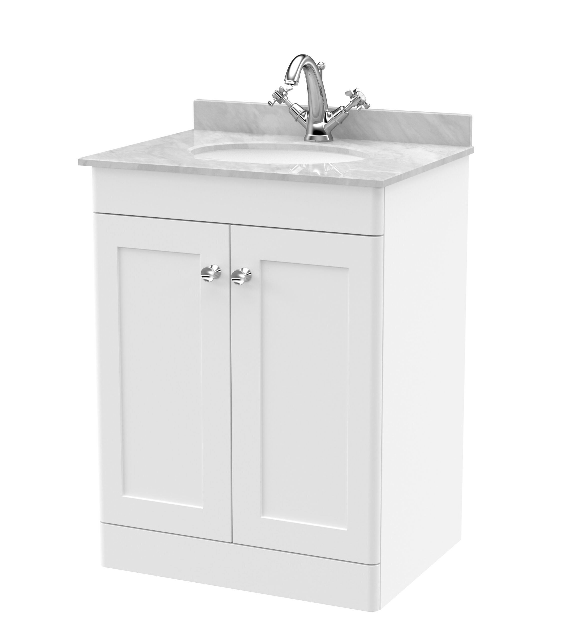 Nuie 600mm Floor Standing 2 Door Vanity & Marble Top 1TH CLC125GR1