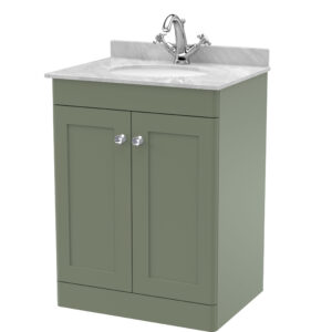 Nuie 600mm Floor Standing 2 Door Vanity & Marble Top 1TH CLC825GR1