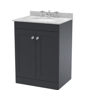 Nuie 600mm Floor Standing 2 Door Vanity & Marble Top 3TH CLC1425GR3
